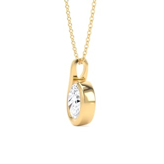 Goldsmiths 9ct Yellow Gold 0.75cttw Oval Cut Lab Grown Diamond Solitaire Fluid Pendant