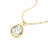 Goldsmiths 9ct Yellow Gold 0.75cttw Oval Cut Lab Grown Diamond Solitaire Fluid Pendant