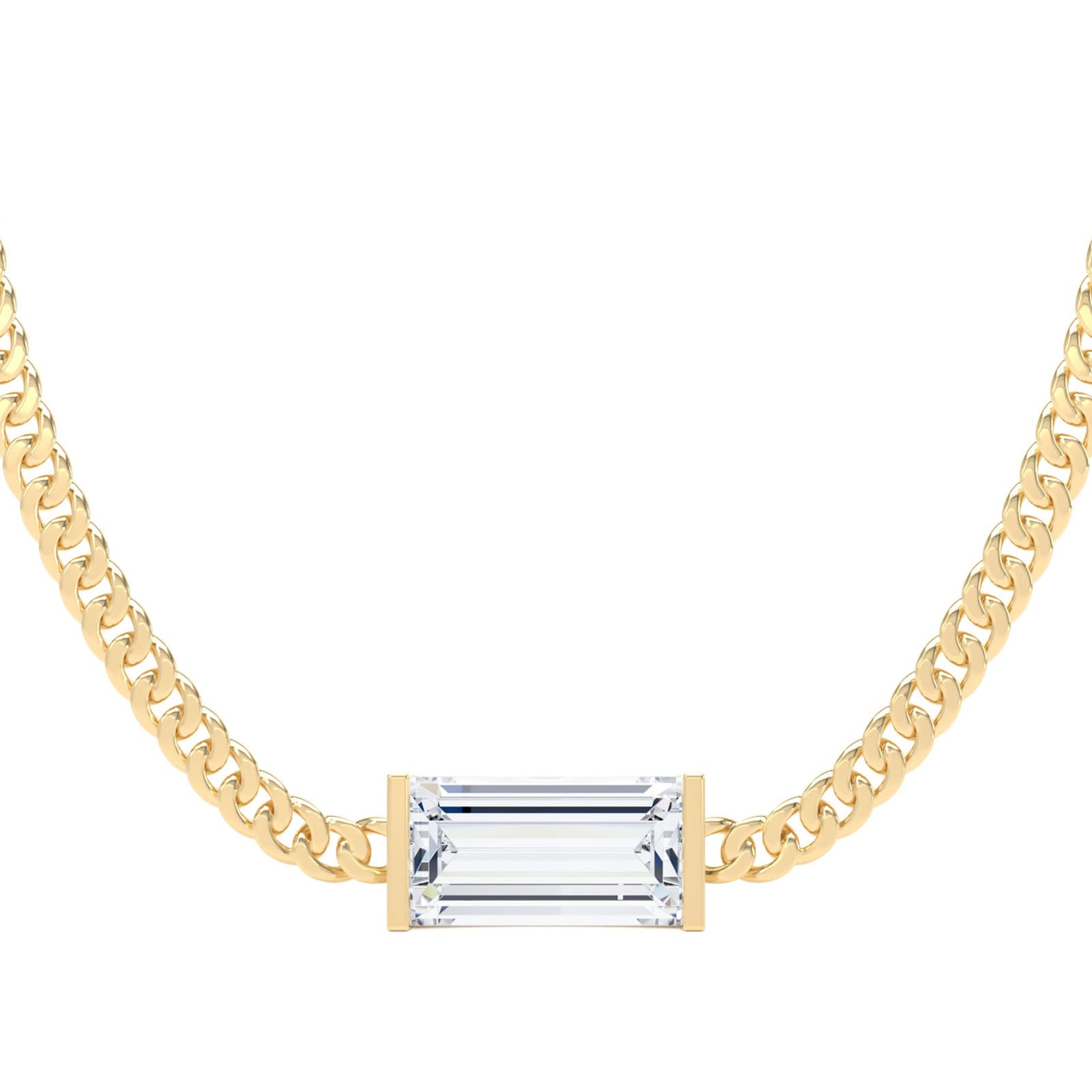 Goldsmiths 9ct Yellow Gold 1.00cttw Baguette Cut Lab Grown Diamond Curb Chain Necklace Goldsmiths 9ct Yellow Gold 1.00cttw Baguette Cut Lab Grown Diamond Curb Chain Necklace