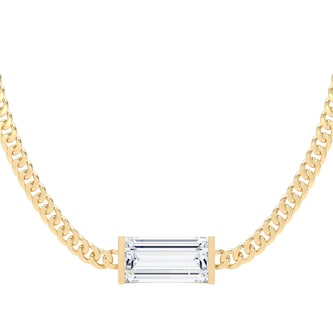 Goldsmiths 9ct Yellow Gold 1.00cttw Baguette Cut Lab Grown Diamond Curb Chain Necklace