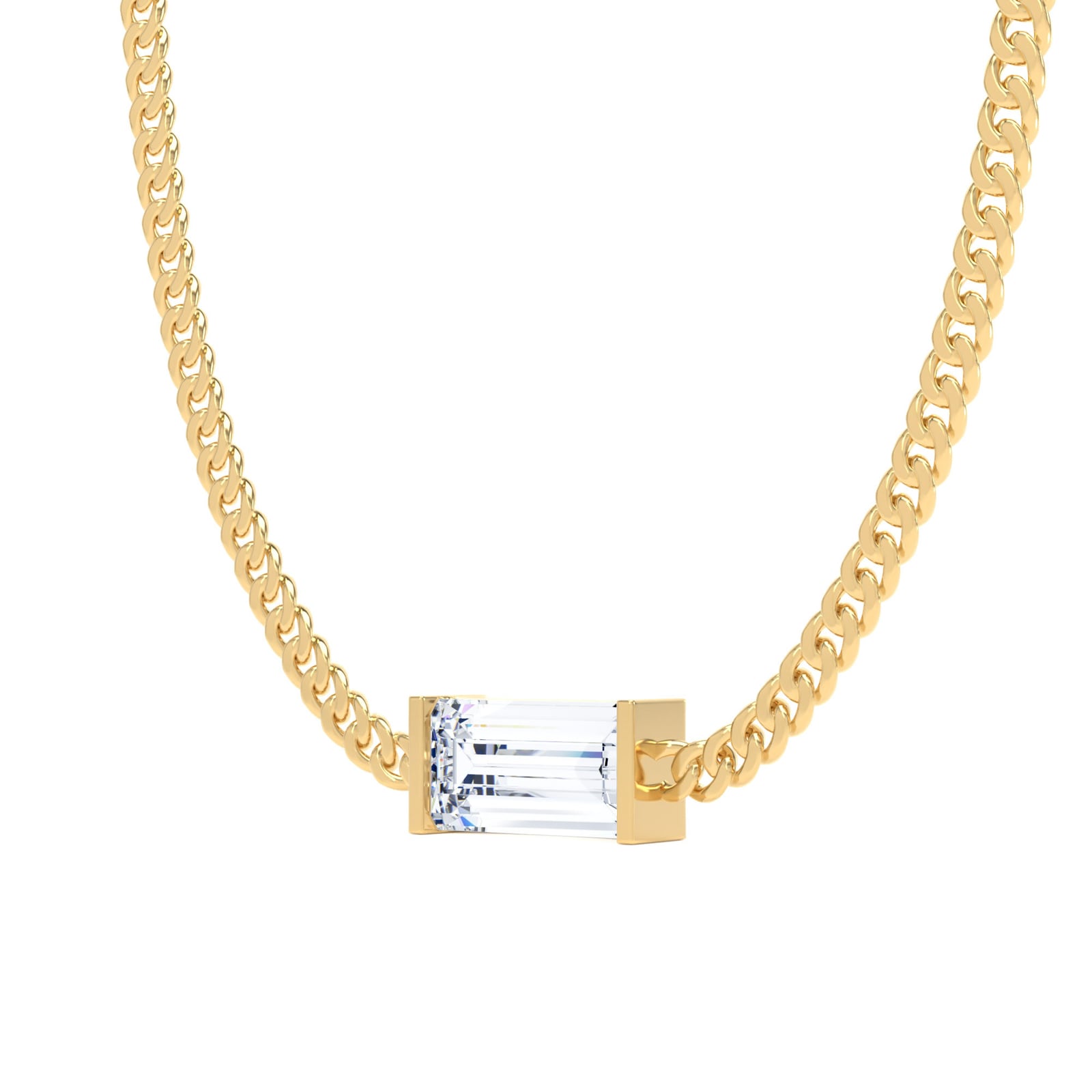 Goldsmiths 9ct Yellow Gold 1.00cttw Baguette Cut Lab Grown Diamond Curb Chain Necklace Goldsmiths 9ct Yellow Gold 1.00cttw Baguette Cut Lab Grown Diamond Curb Chain Necklace