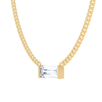 Goldsmiths 9ct Yellow Gold 1.00cttw Baguette Cut Lab Grown Diamond Curb Chain Necklace
