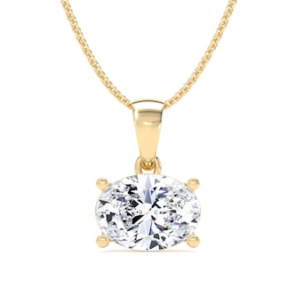 Goldsmiths 9ct Yellow Gold 2.00cttw Horizontal Oval Cut Lab Grown Diamond Solitaire Pendant