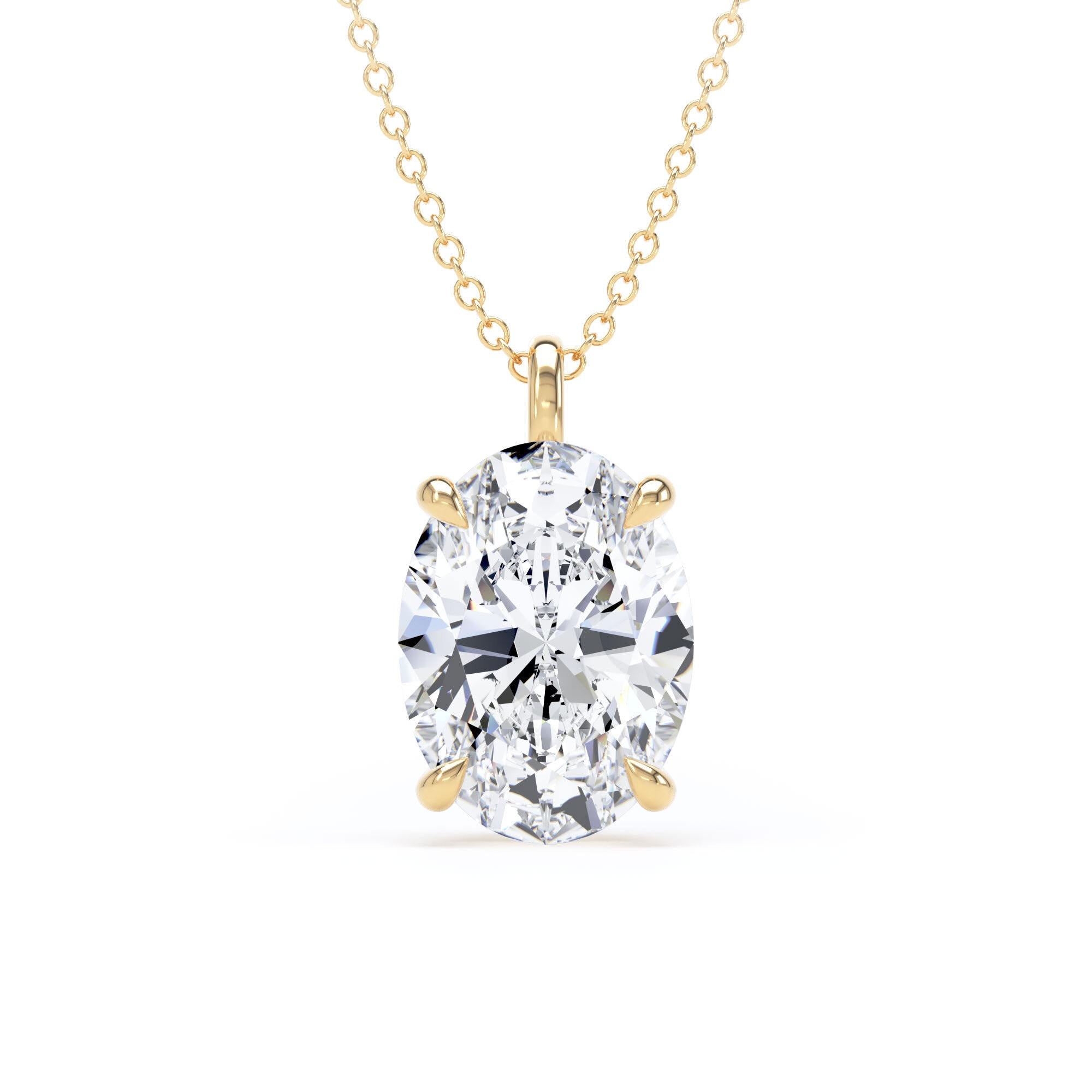 9ct Yellow Gold 3.00cttw Oval Cut Solitaire Lab Grown Diamond Pendant