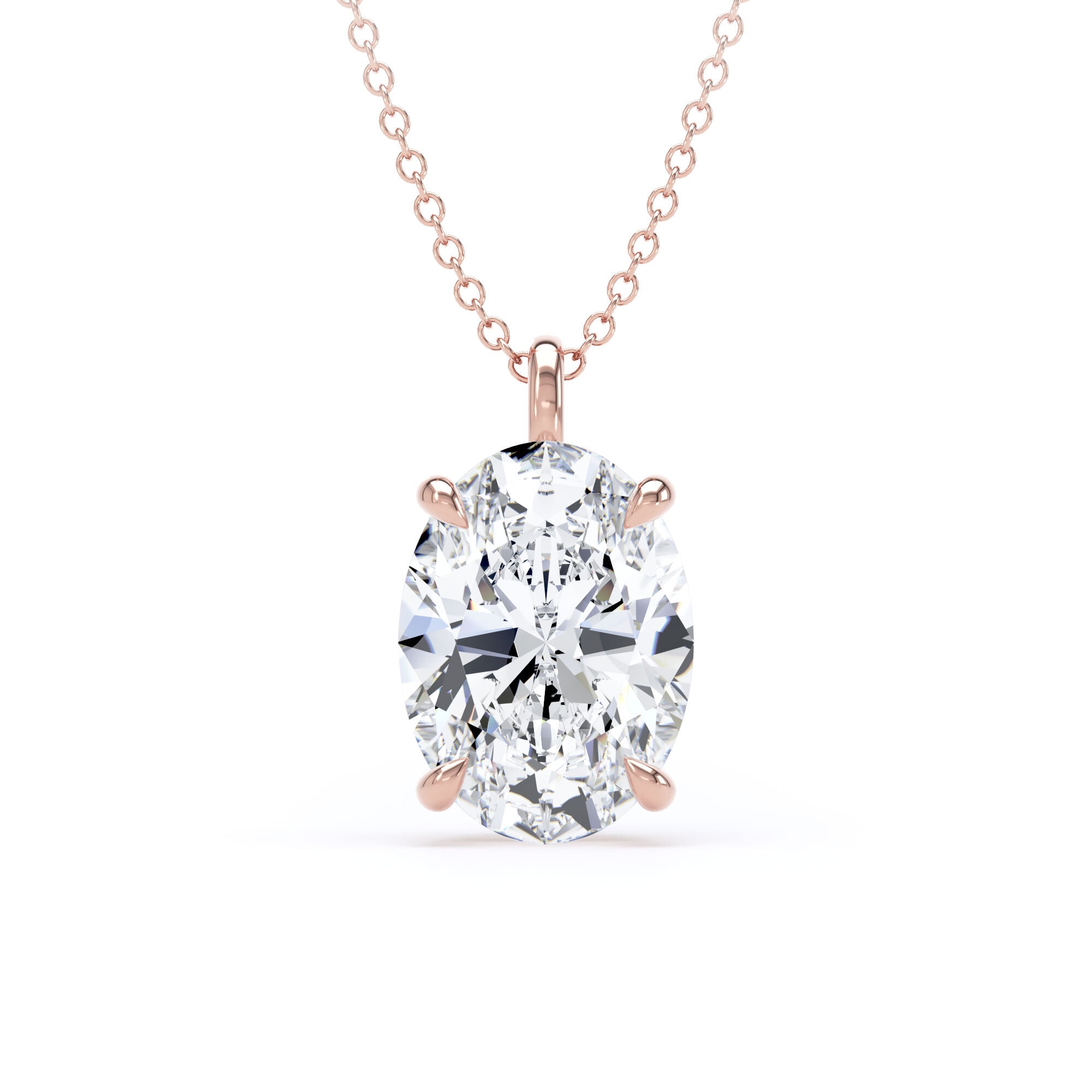 9ct Rose Gold 3.00cttw Oval Cut Solitaire Lab Grown Diamond Pendant