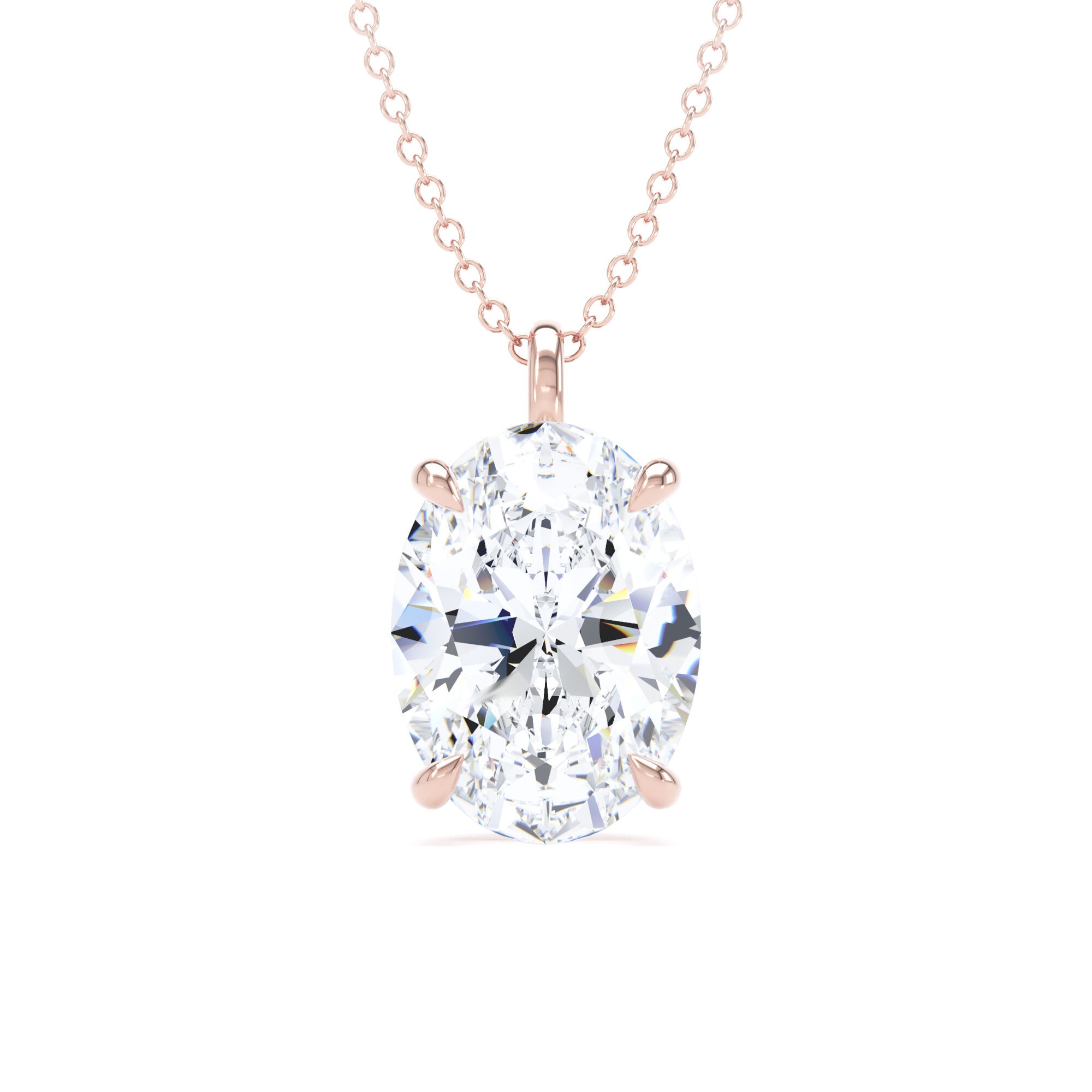 9ct Rose Gold 4.00cttw Oval Cut Solitaire Lab Grown Diamond Pendant