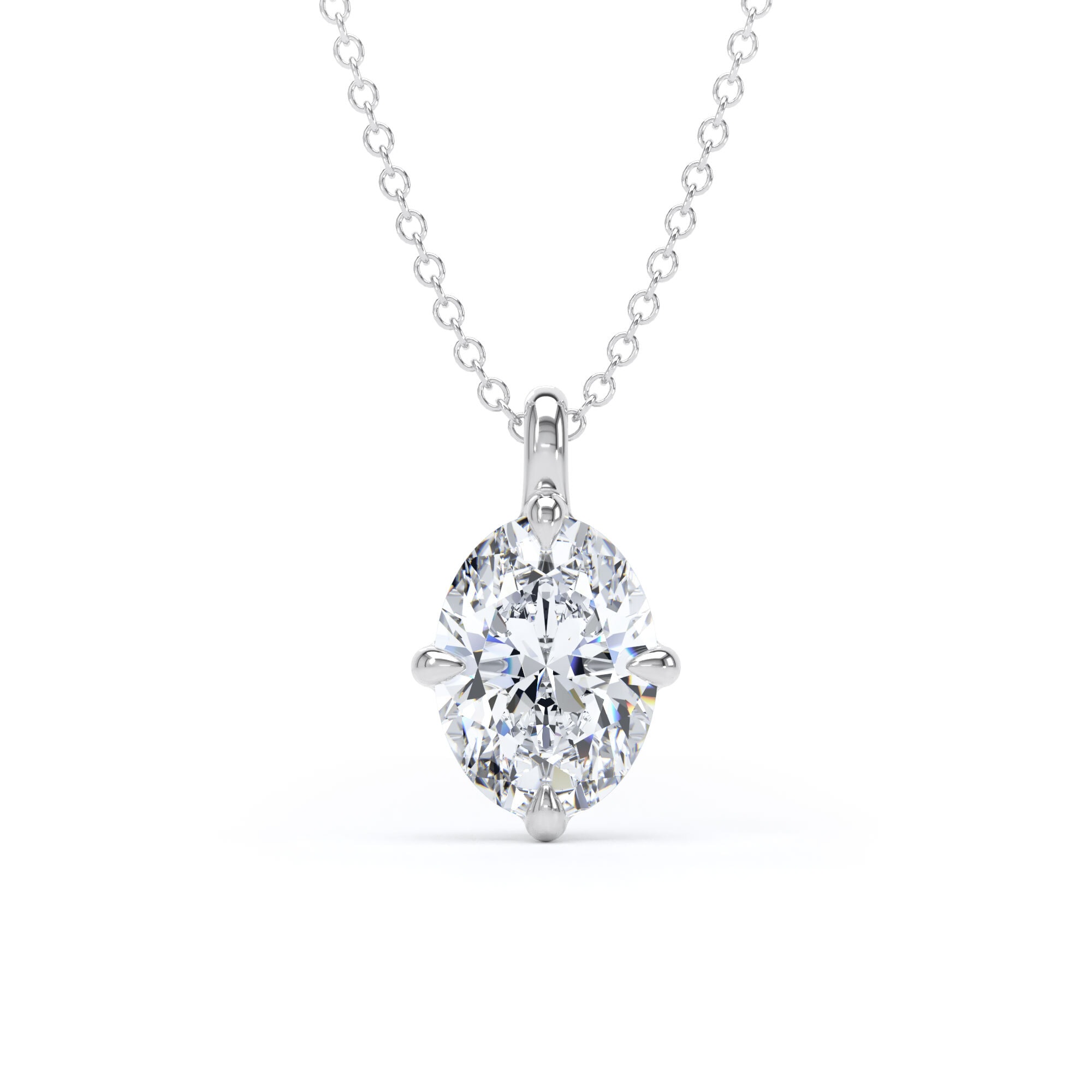 9ct White Gold Compass Set 1.50cttw Oval Cut Lab Grown Diamond Pendant