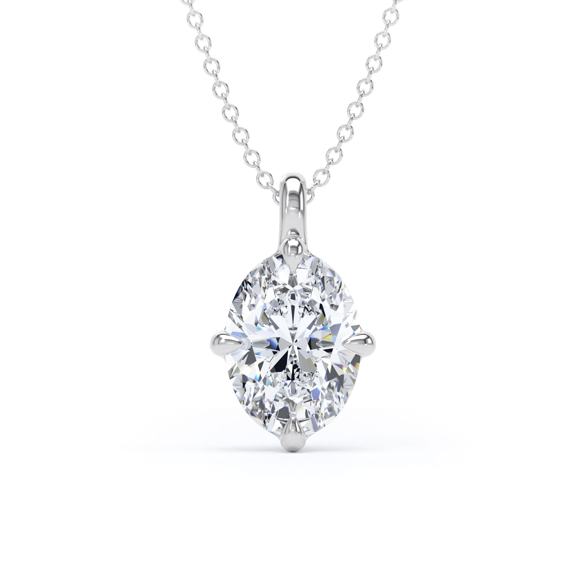 9ct White Gold Compass Set 2.00cttw Oval Cut Lab Grown Diamond Pendant