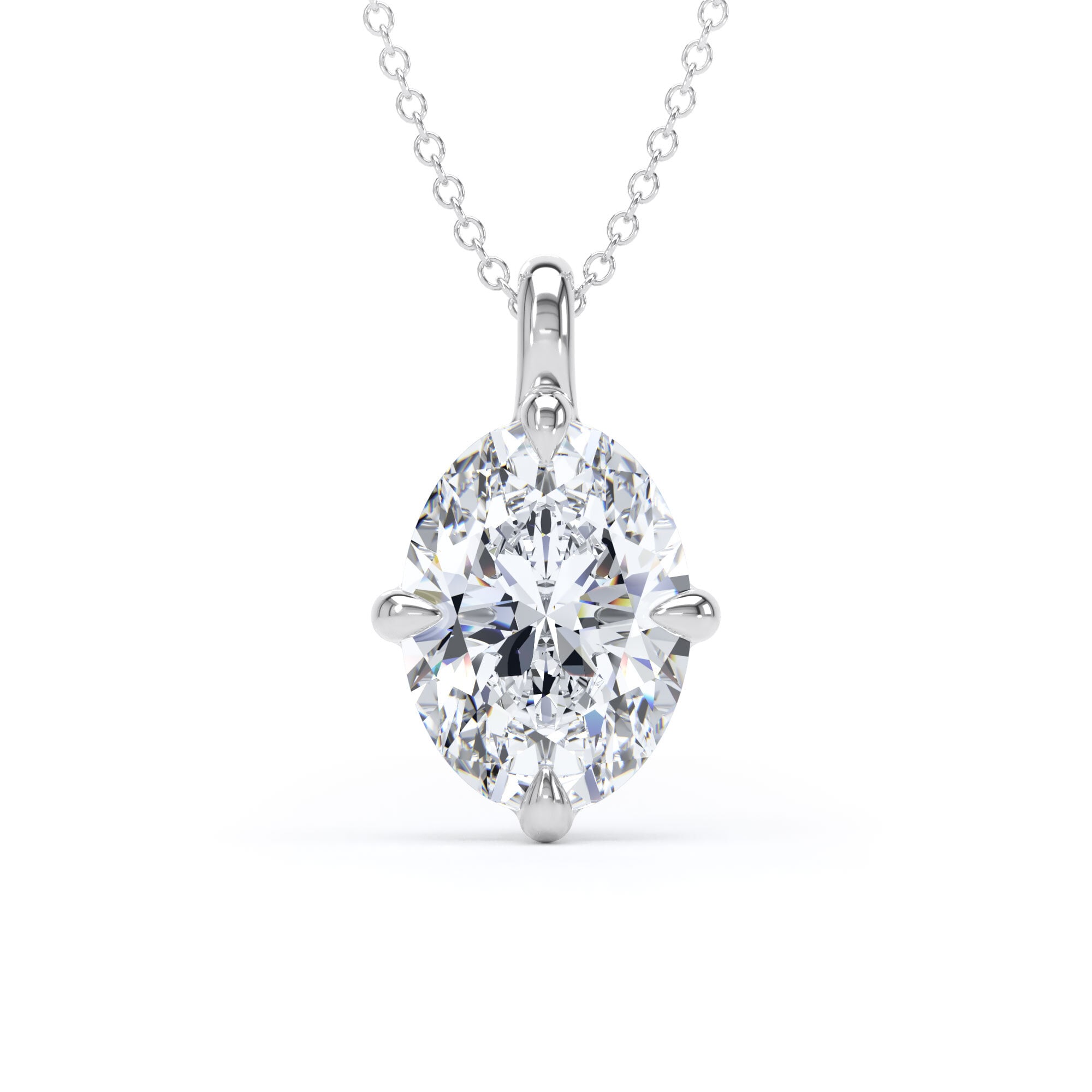 9ct White Gold Compass Set 3.00cttw Oval Cut Lab Grown Diamond Pendant