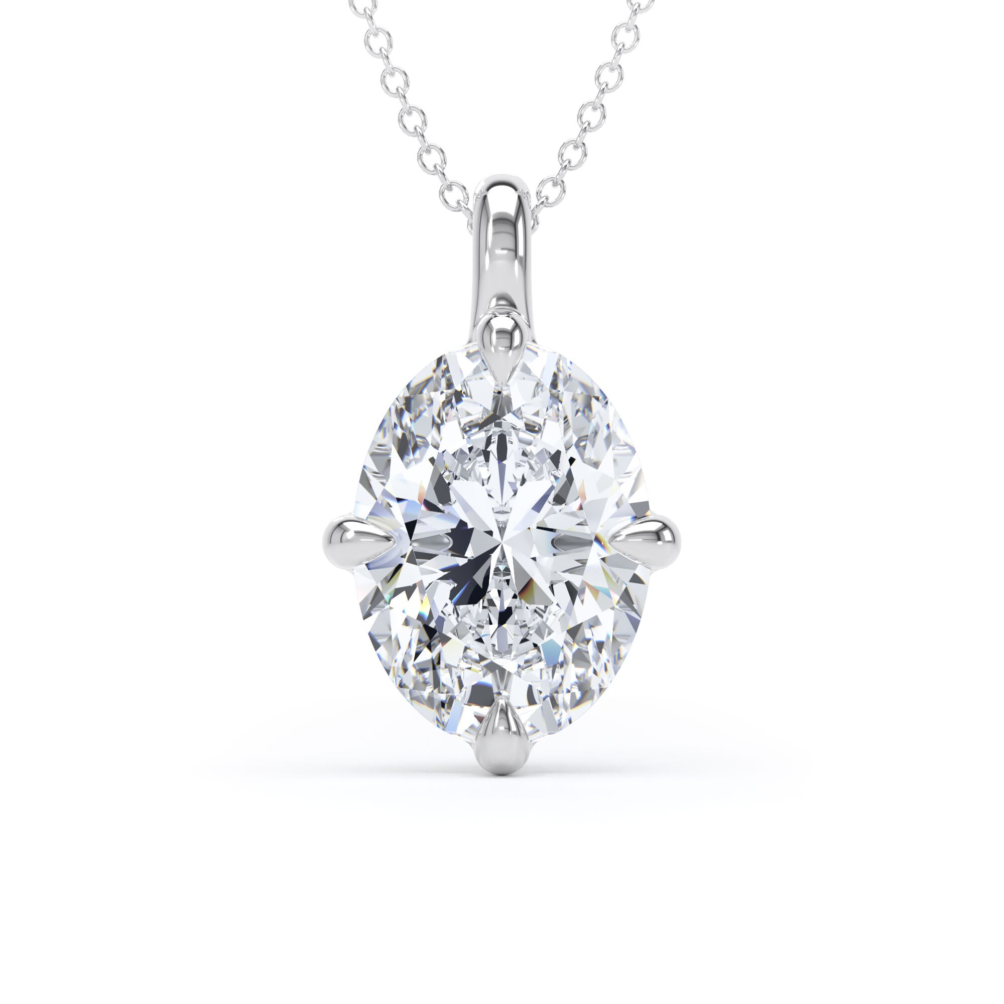 9ct White Gold Compass Set 4.00cttw Oval Cut Lab Grown Diamond Pendant