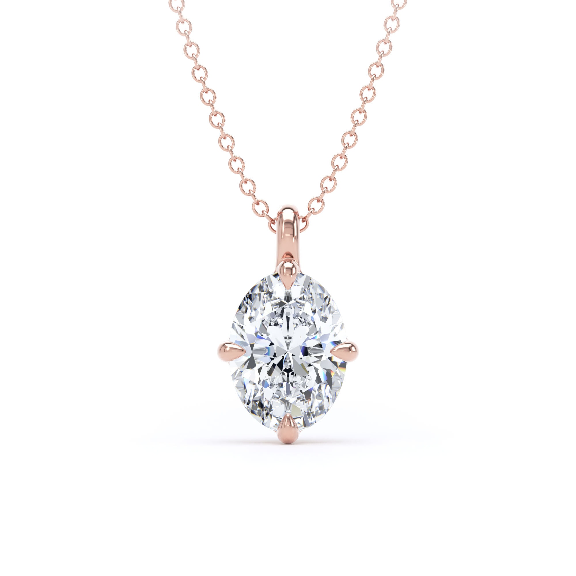 9ct Rose Gold Compass Set 1.50cttw Oval Cut Lab Grown Diamond Pendant