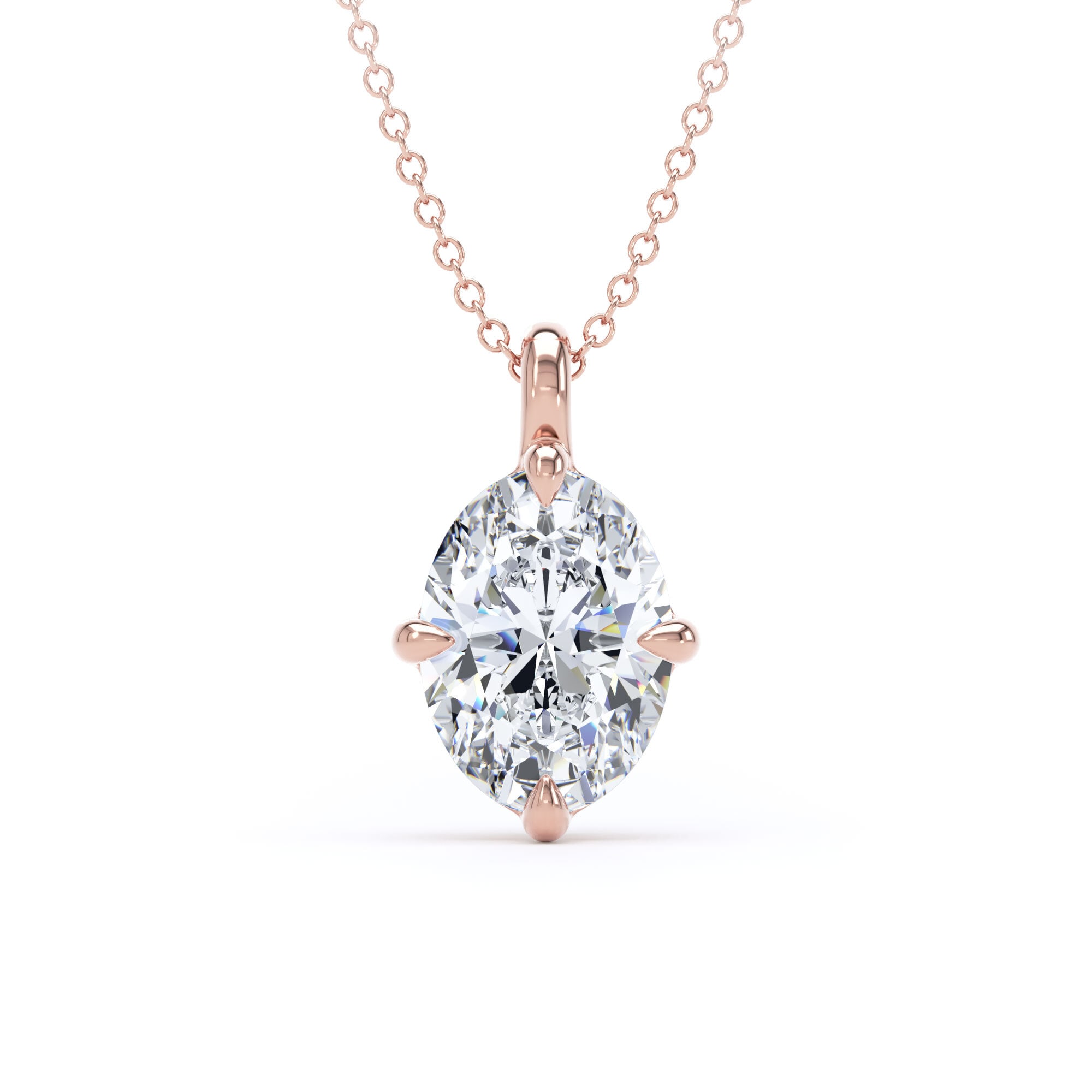 9ct Rose Gold Compass Set 2.00cttw Oval Cut Lab Grown Diamond Pendant