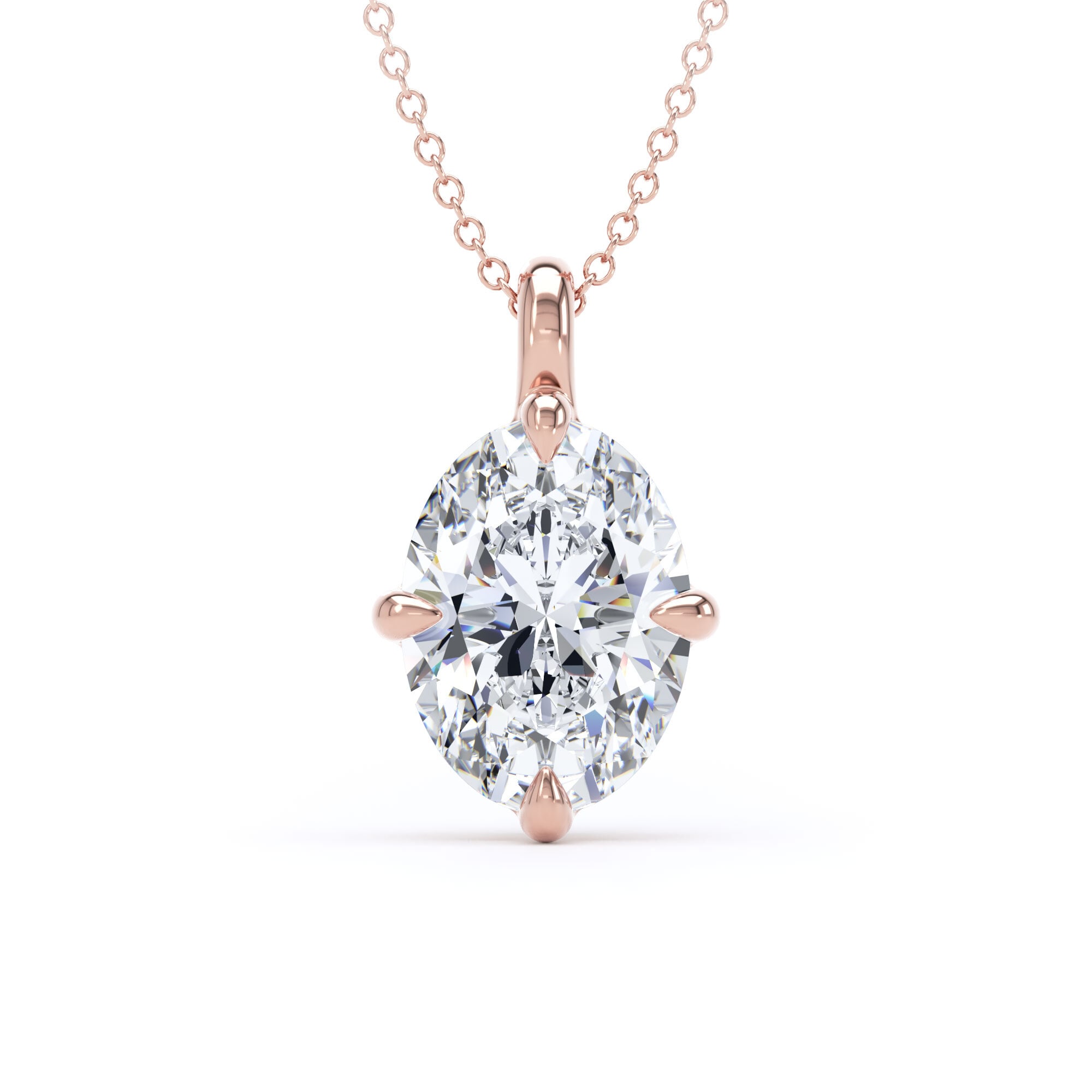 9ct Rose Gold Compass Set 3.00cttw Oval Cut Lab Grown Diamond Pendant