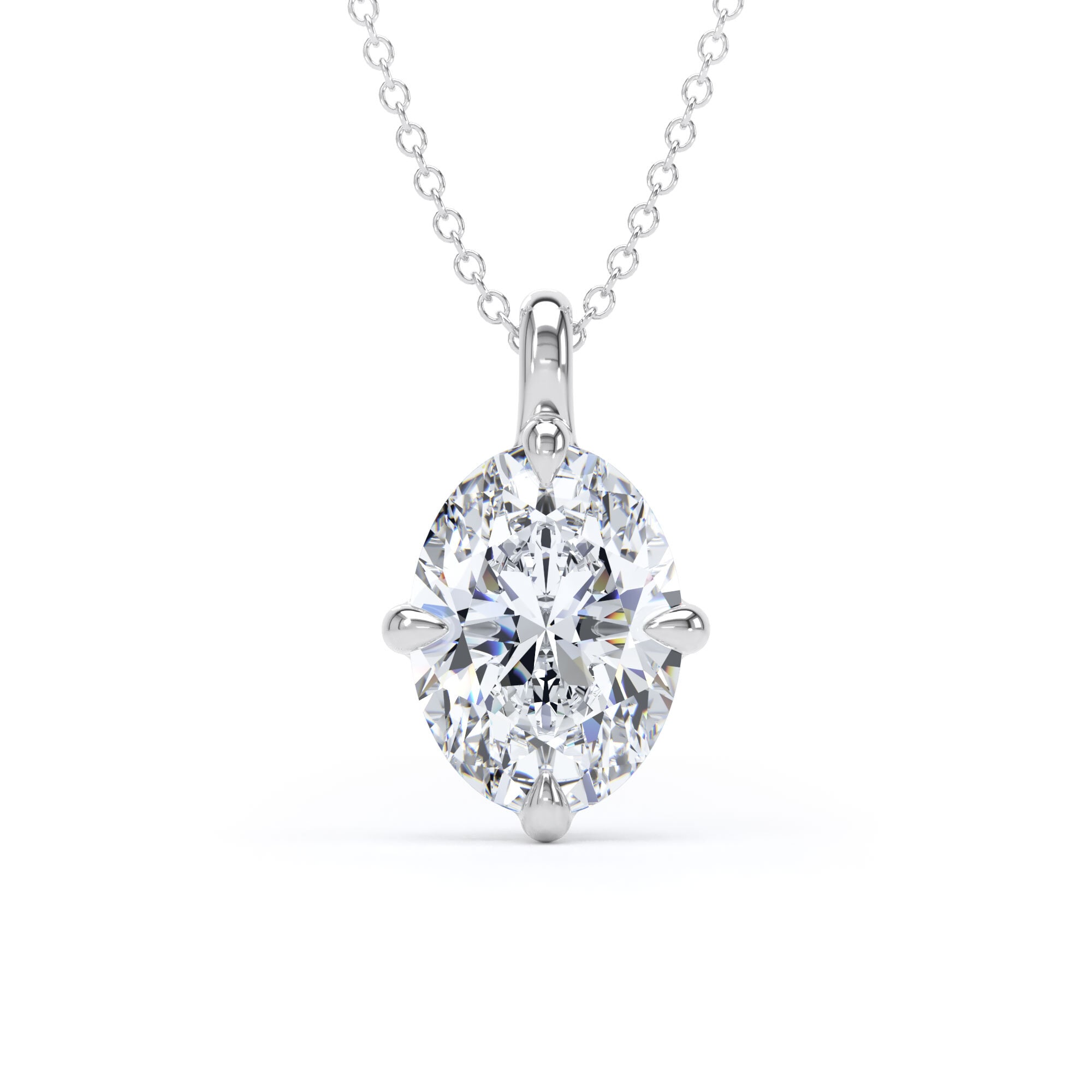 18ct White Gold Compass Set 2.50cttw Oval Cut Lab Grown Diamond Pendant
