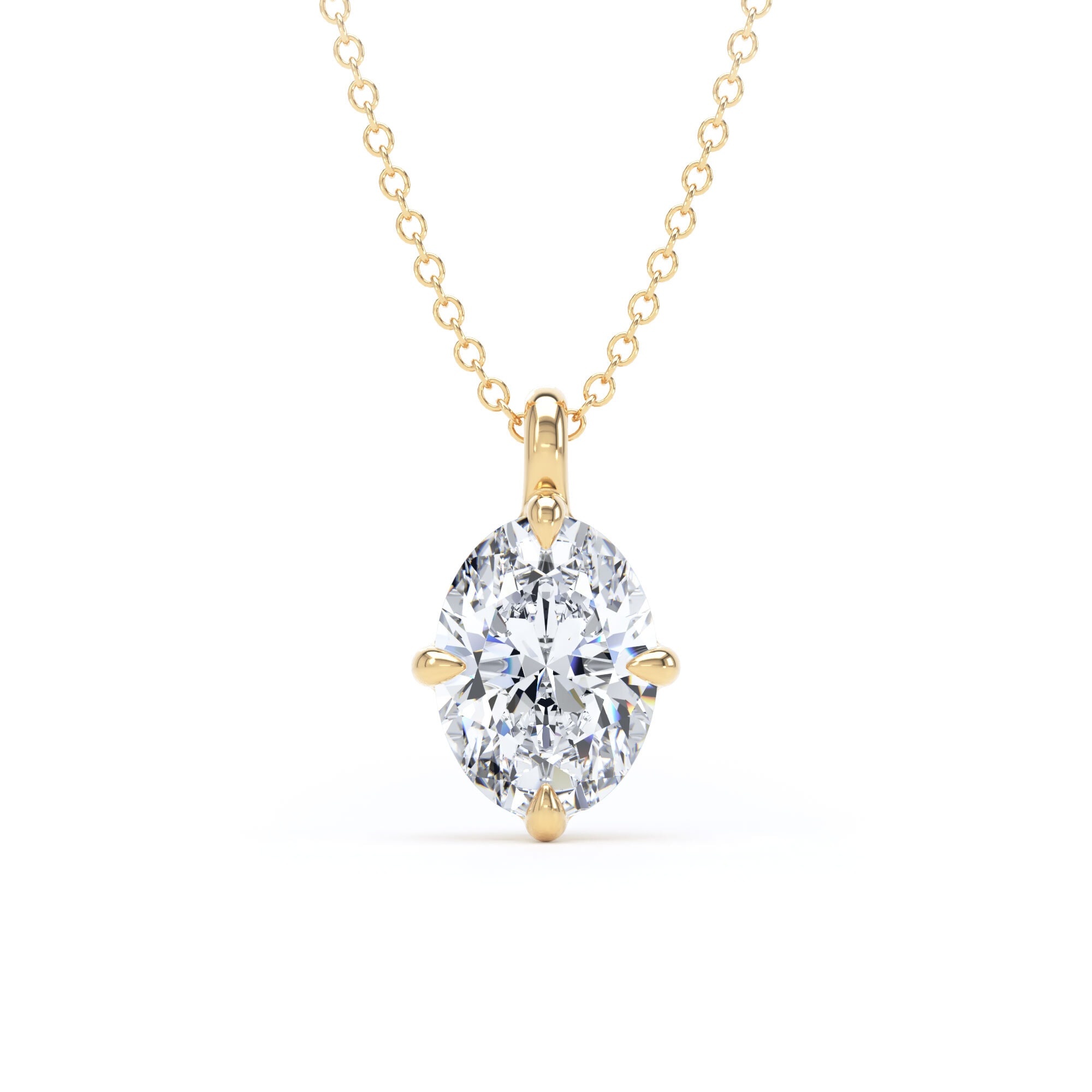 18ct Yellow Gold Compass Set 1.50cttw Oval Cut Lab Grown Diamond Pendant