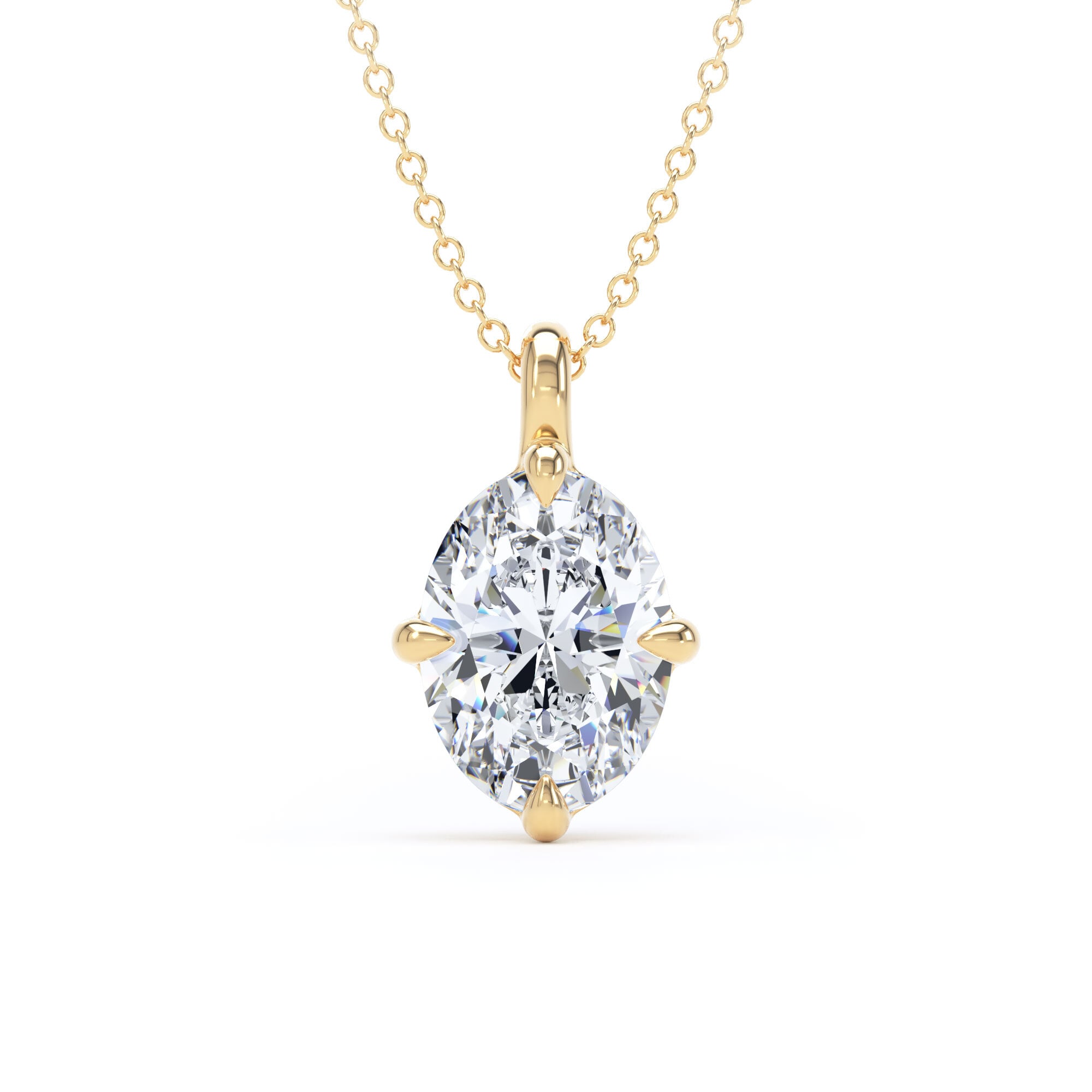 18ct Yellow Gold Compass Set 2.00cttw Oval Cut Lab Grown Diamond Pendant