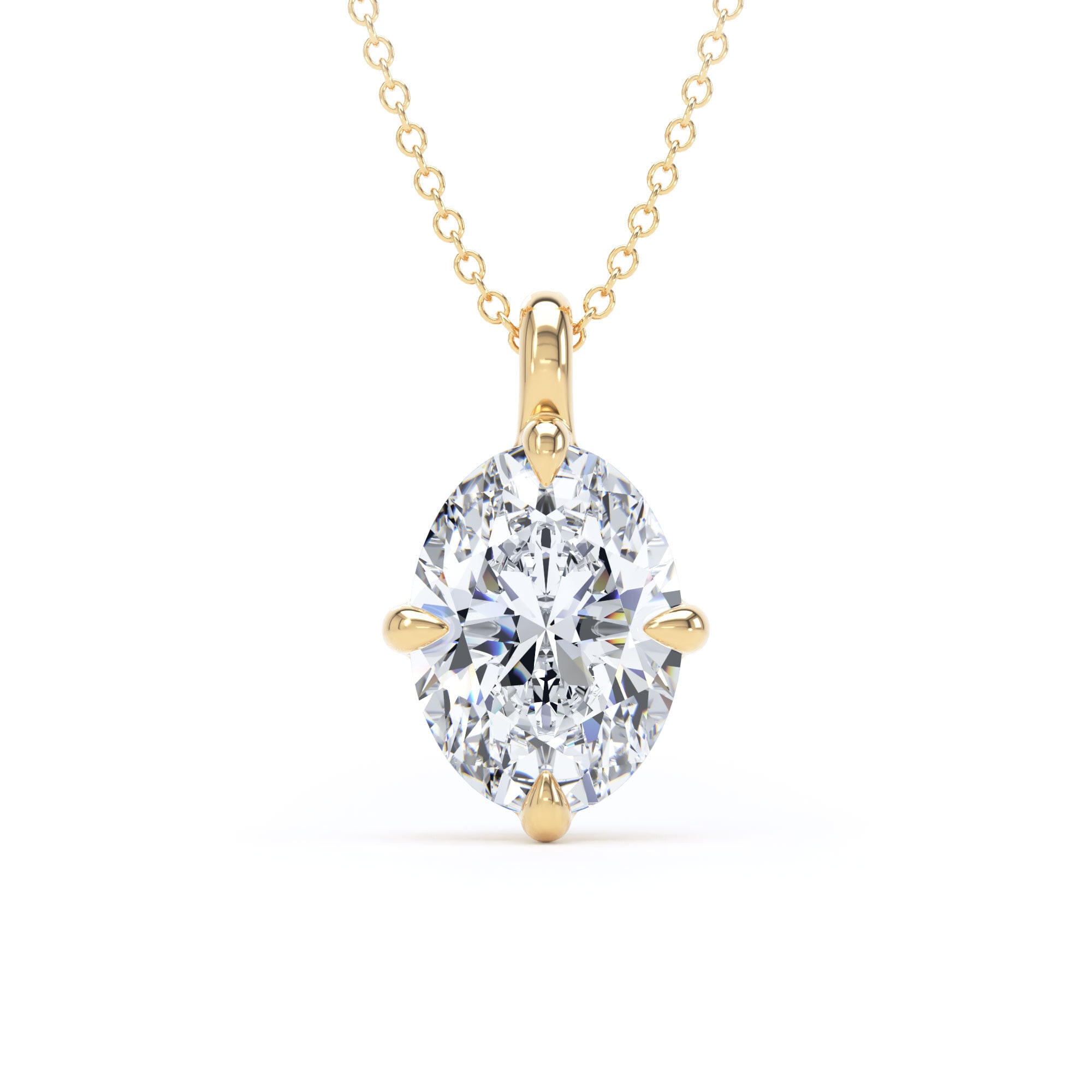 18ct Yellow Gold Compass Set 2.50cttw Oval Cut Lab Grown Diamond Pendant