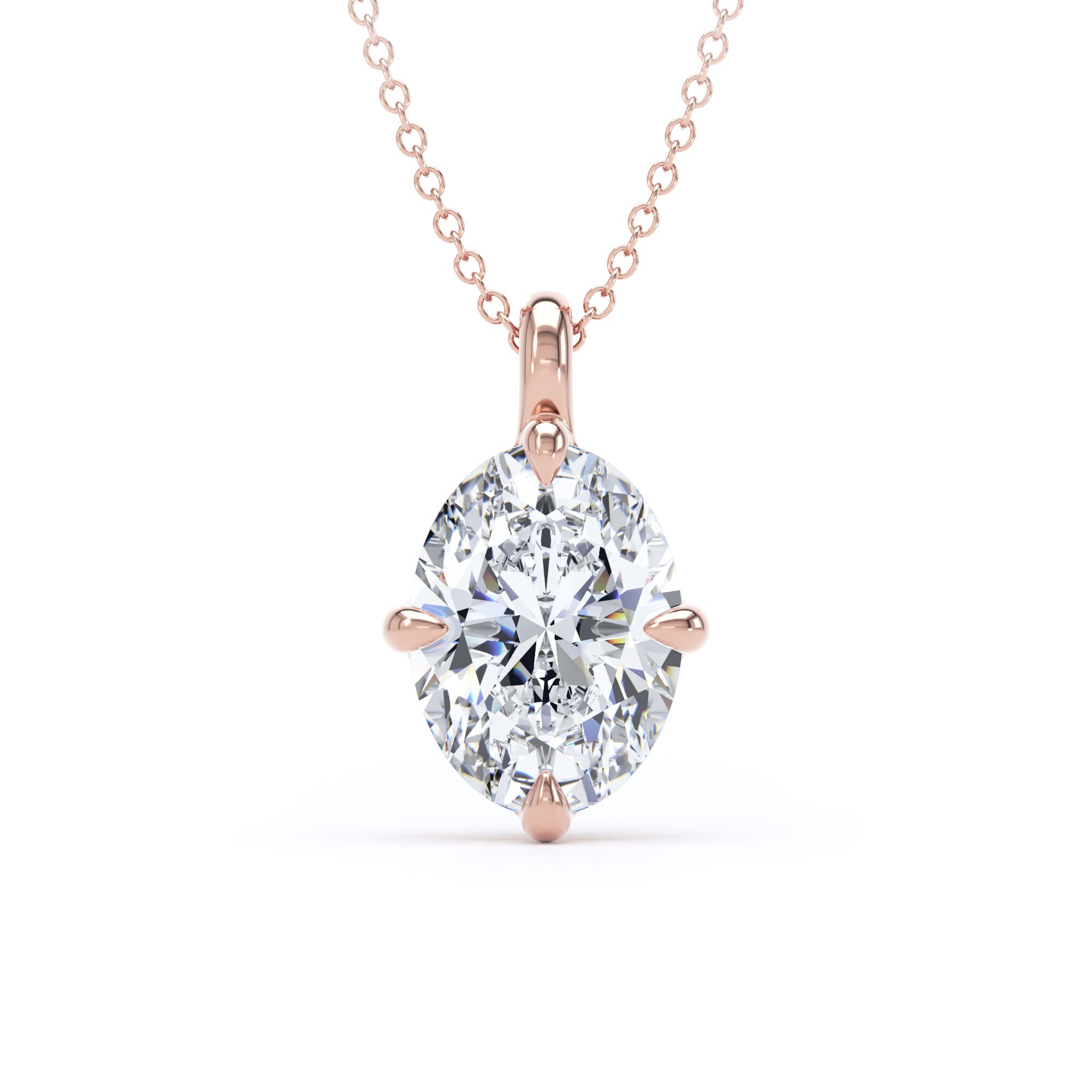 18ct Rose Gold Compass Set 2.50cttw Oval Cut Lab Grown Diamond Pendant