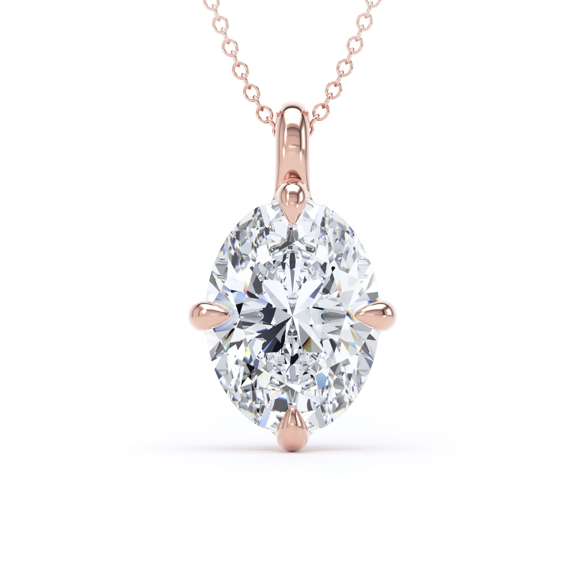 18ct Rose Gold Compass Set 4.00cttw Oval Cut Lab Grown Diamond Pendant
