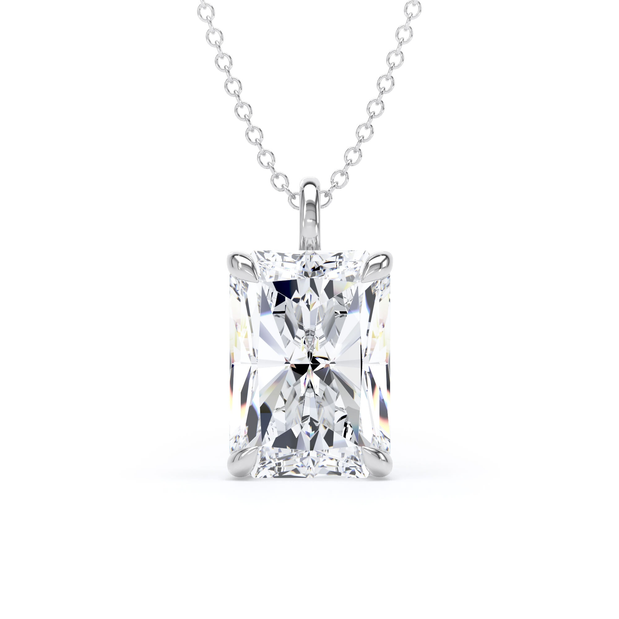18ct White Gold 3.00cttw Radiant Cut Solitaire Lab Grown Diamond Pendant