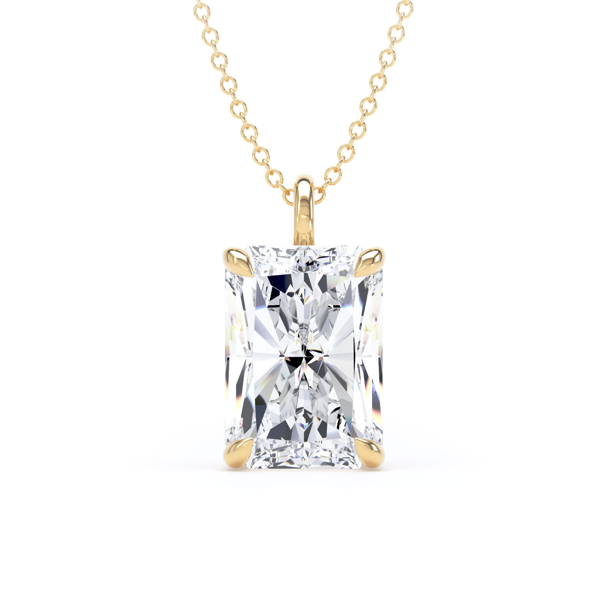 Goldsmiths 18ct Yellow Gold 3.00cttw Radiant Cut Solitaire Lab Grown Diamond Pendant Goldsmiths 18ct Yellow Gold 3.00cttw Radiant Cut Solitaire Lab Grown Diamond Pendant