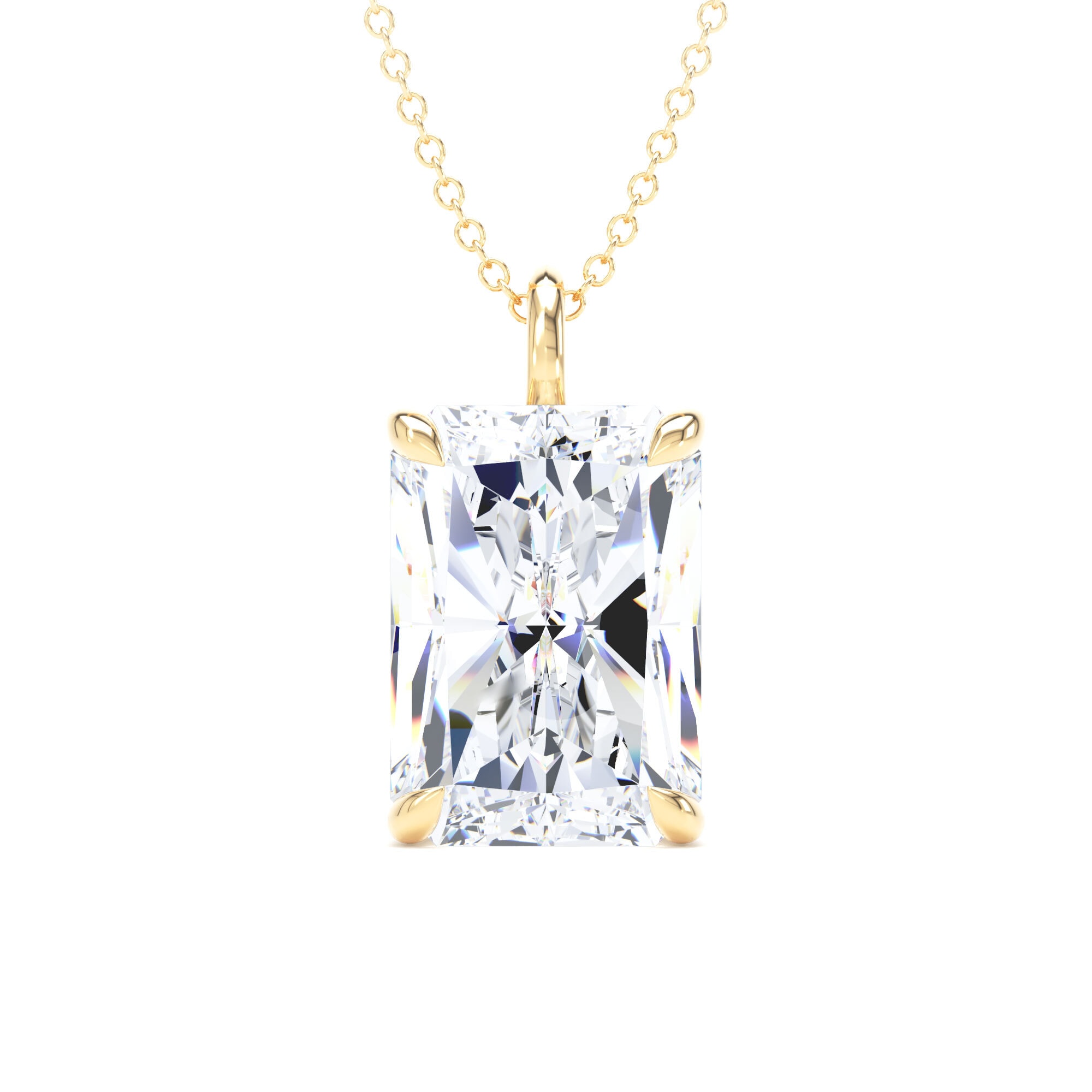 18ct Yellow Gold 4.00cttw Radiant Cut Solitaire Lab Grown Diamond Pendant