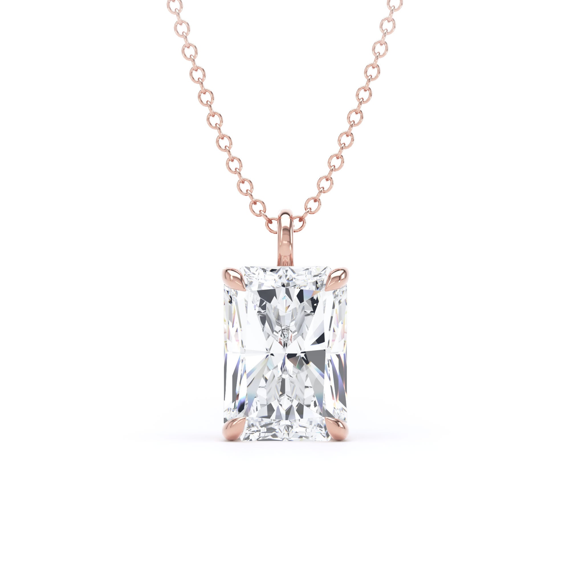 18ct Rose Gold 2.00cttw Radiant Cut Solitaire Lab Grown Diamond Pendant