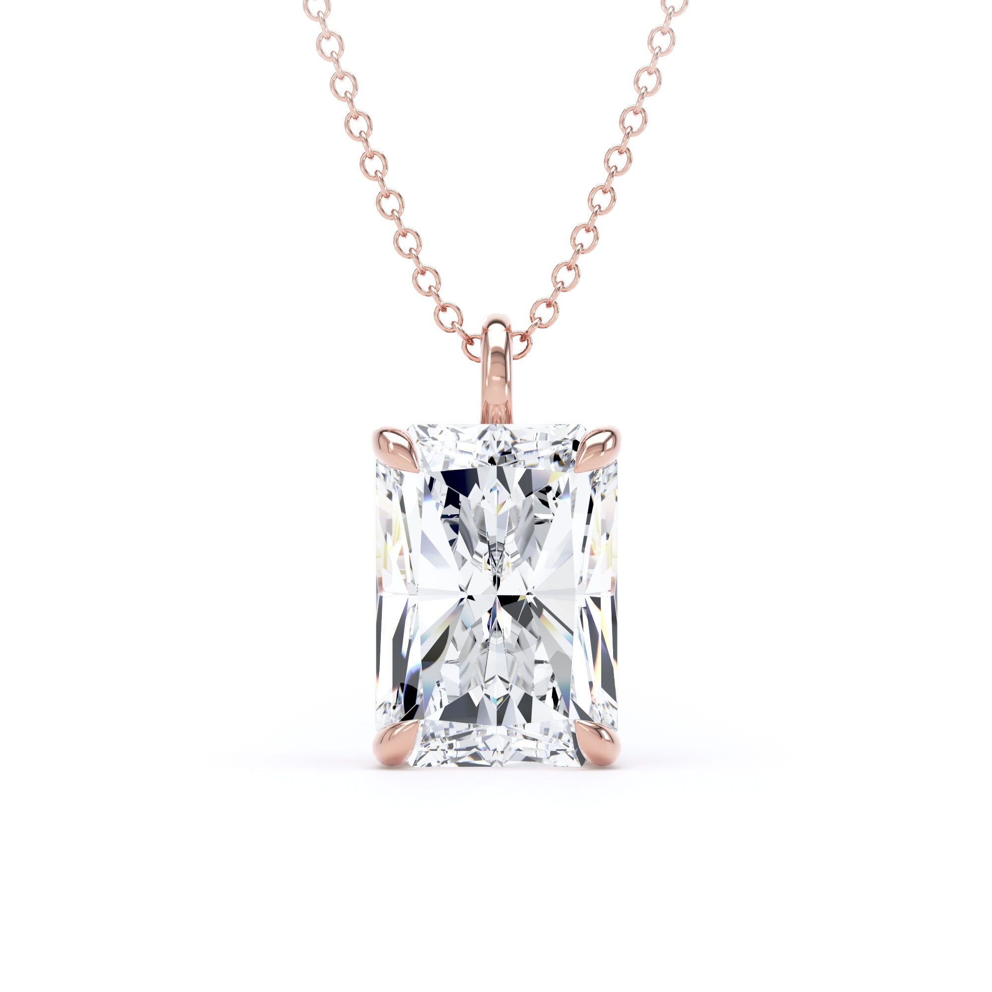 18ct Rose Gold 2.50cttw Radiant Cut Solitaire Lab Grown Diamond Pendant