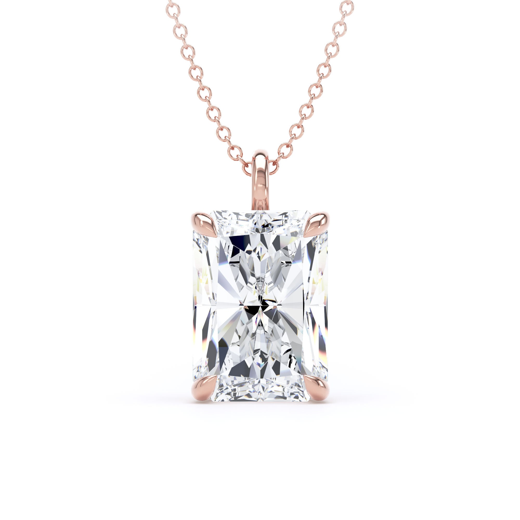 18ct Rose Gold 3.00cttw Radiant Cut Solitaire Lab Grown Diamond Pendant