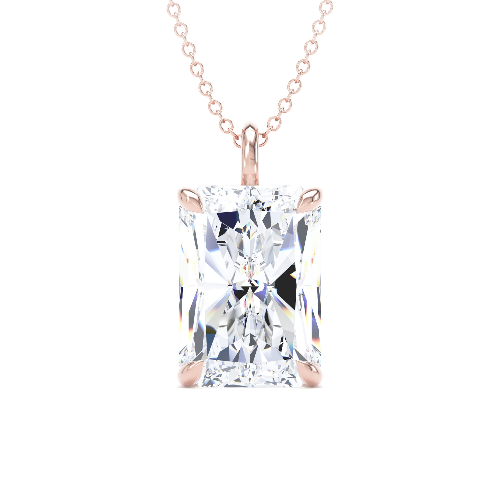 18ct Rose Gold 4.00cttw Radiant Cut Solitaire Lab Grown Diamond Pendant