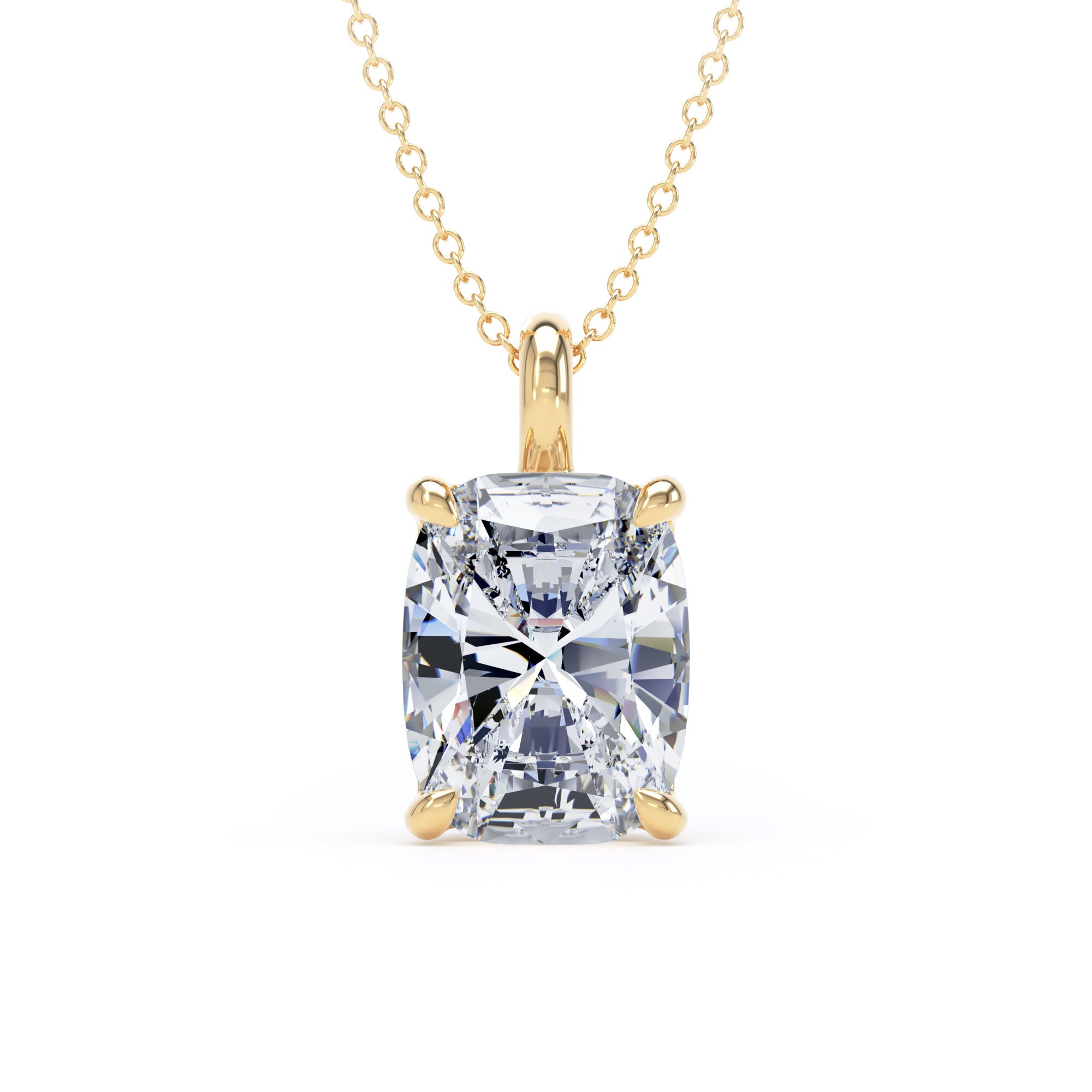 9ct Yellow Gold 4.00cttw Elongated Cushion Cut Lab Grown Diamond Pendant