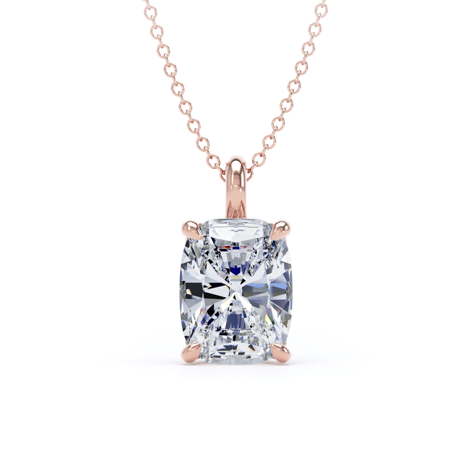 9ct Rose Gold 3.00cttw Elongated Cushion Cut Lab Grown Diamond Pendant
