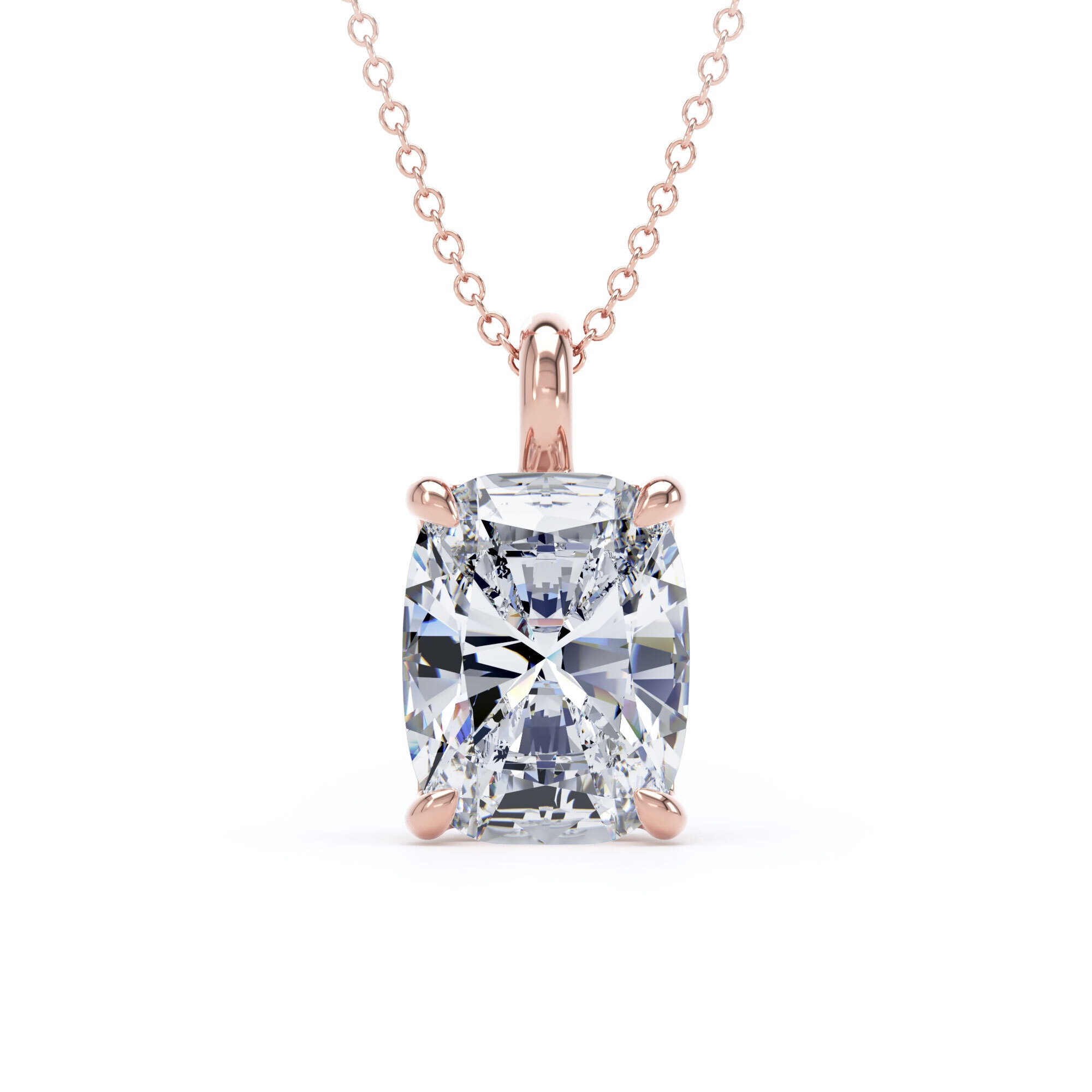 9ct Rose Gold 4.00cttw Elongated Cushion Cut Lab Grown Diamond Pendant