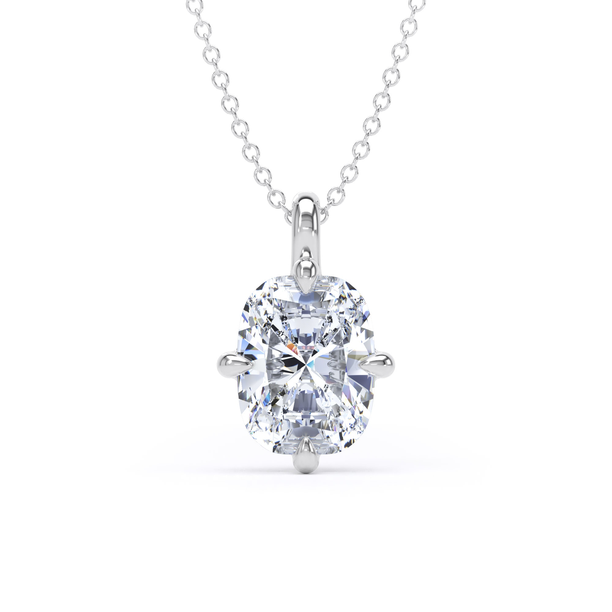 9ct White Gold Compass Set 2.50cttw Elongated Cushion Cut Lab Grown Diamond Pendant