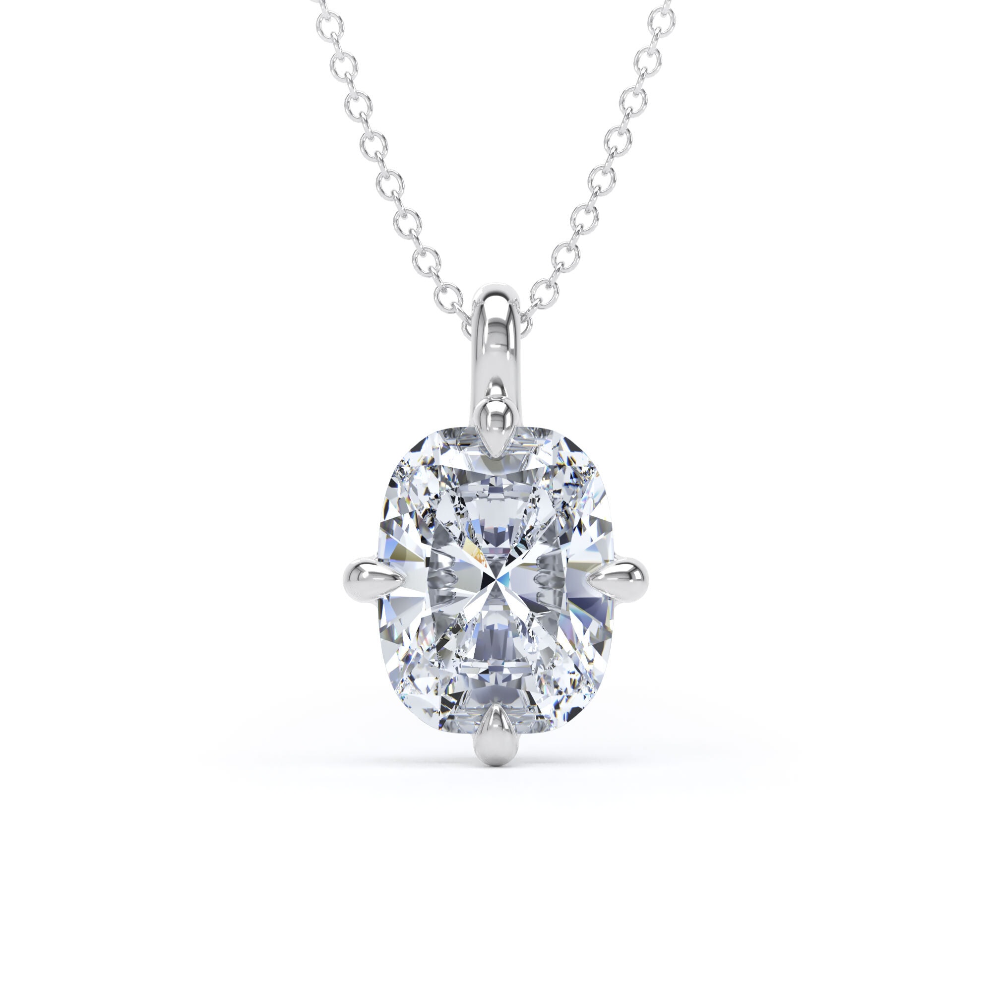 9ct White Gold Compass Set 3.00cttw Elongated Cushion Cut Lab Grown Diamond Pendant