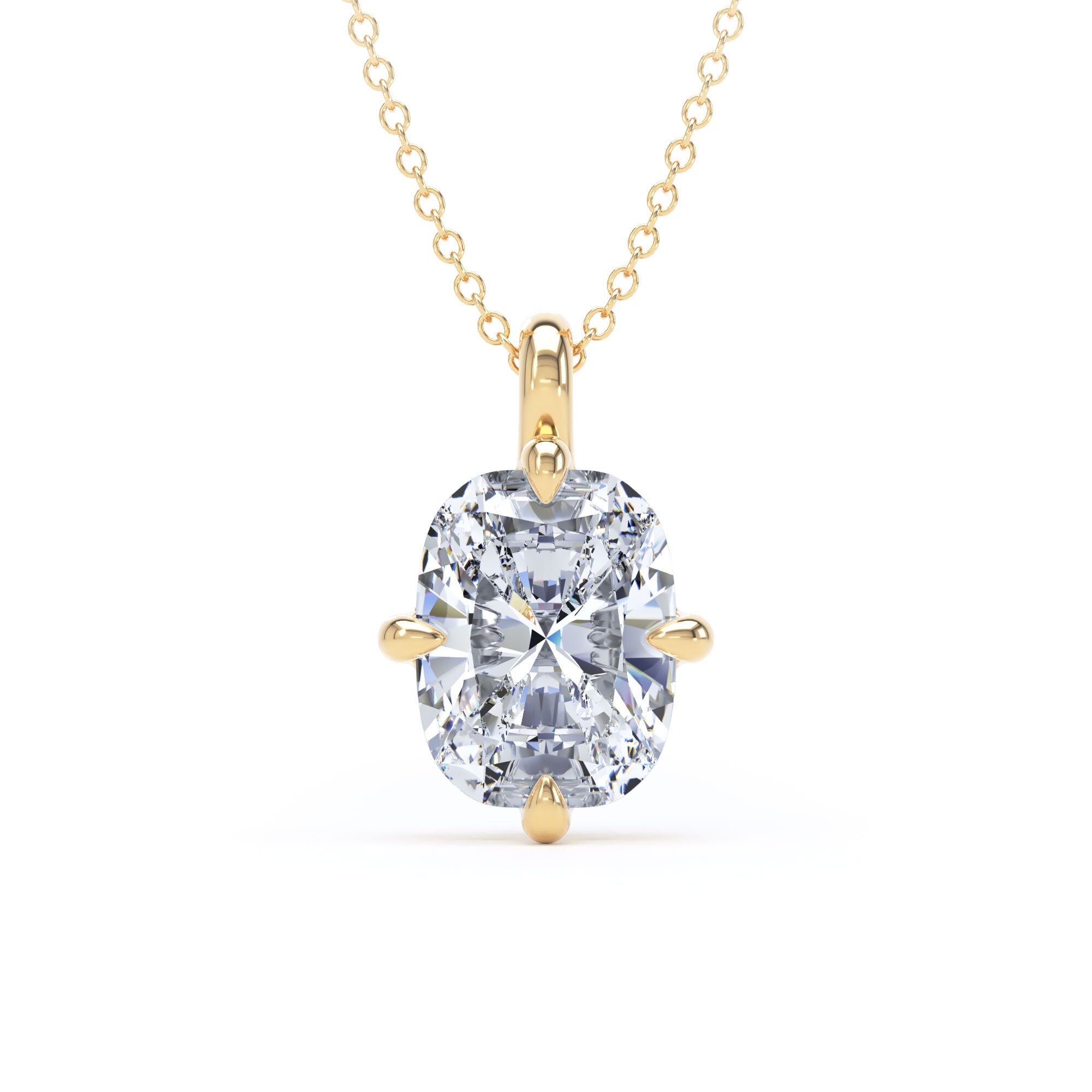 9ct Yellow Gold Compass Set 3.00cttw Elongated Cushion Cut Lab Grown Diamond Pendant
