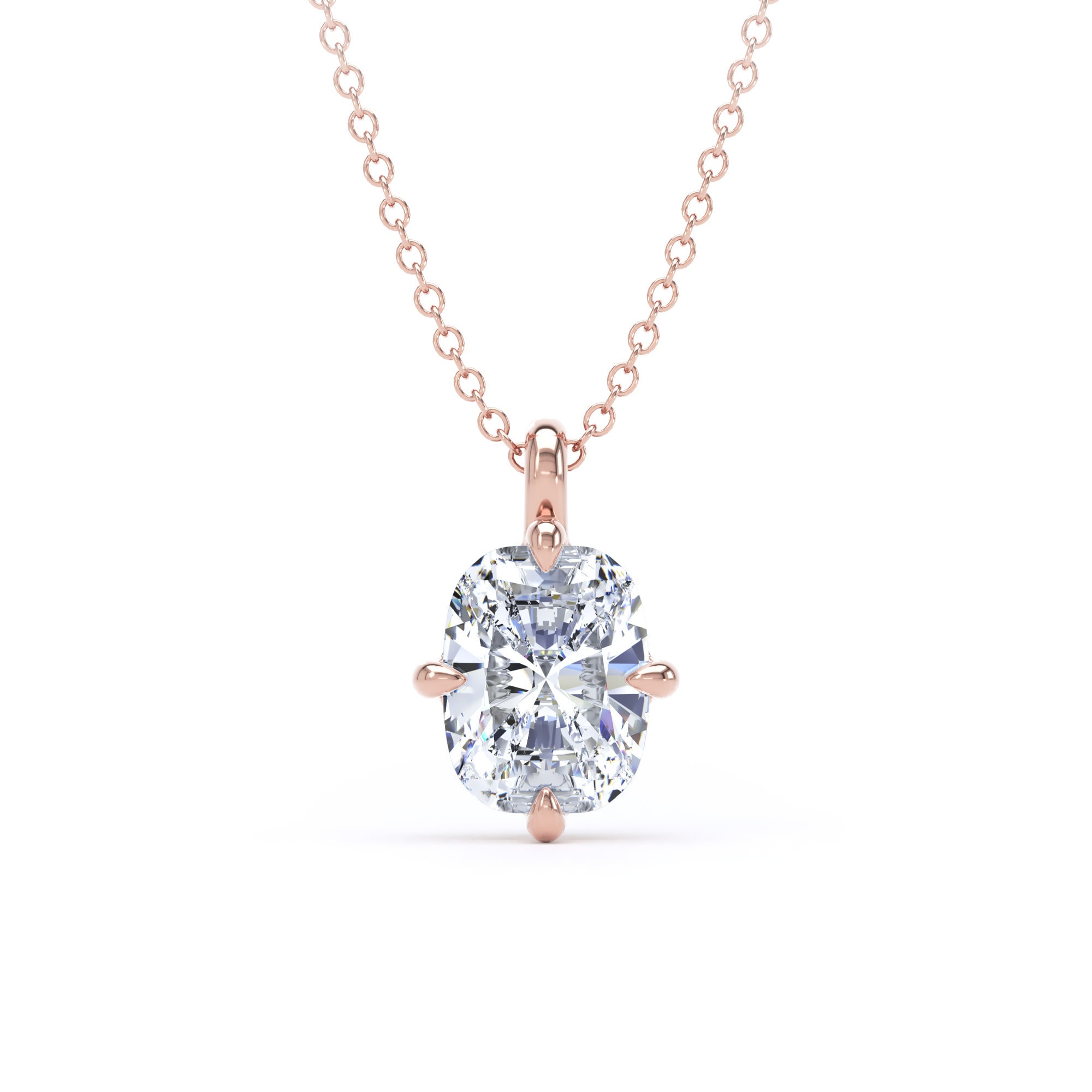 9ct Rose Gold Compass Set 1.50cttw Elongated Cushion Cut Lab Grown Diamond Pendant