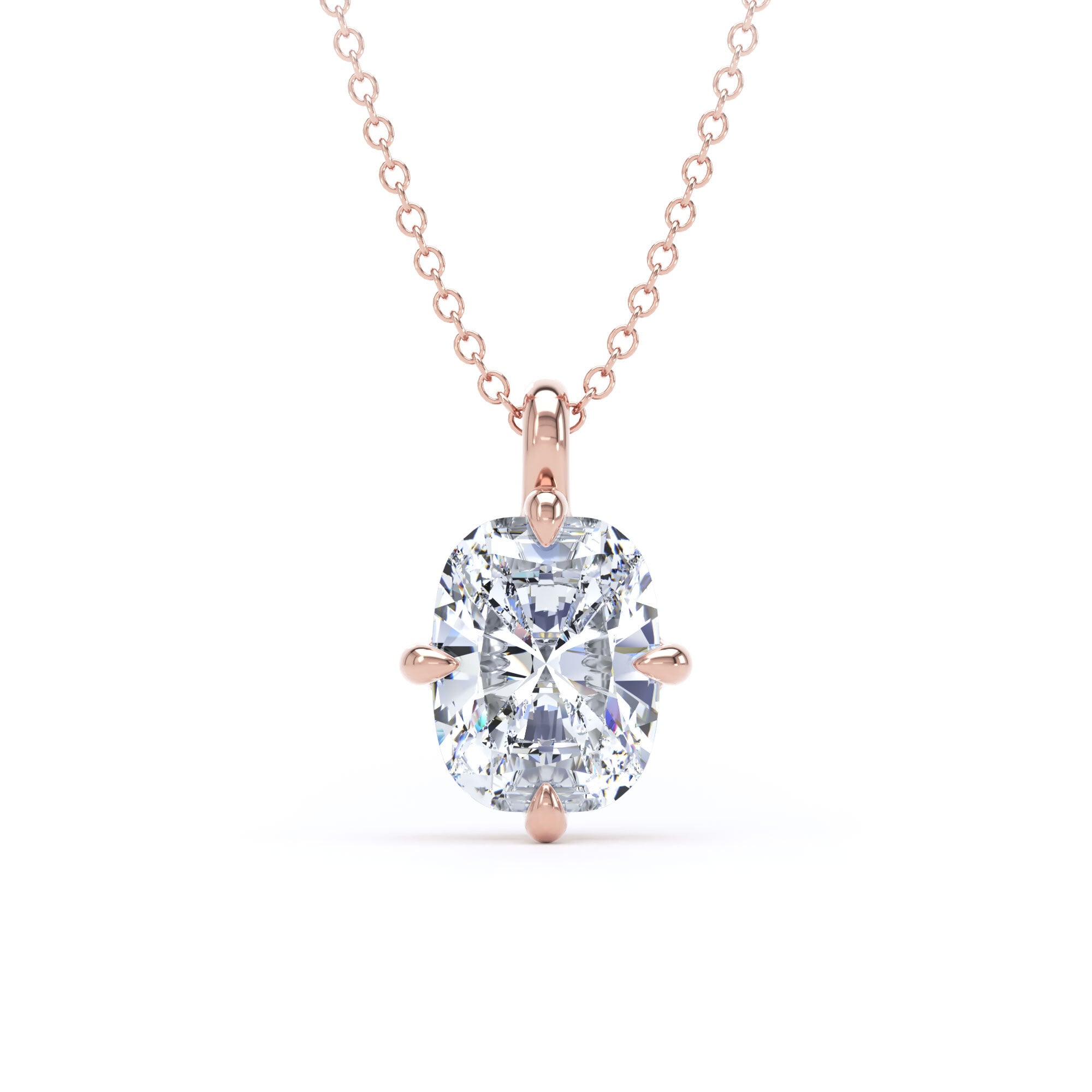 9ct Rose Gold Compass Set 2.00cttw Elongated Cushion Cut Lab Grown Diamond Pendant