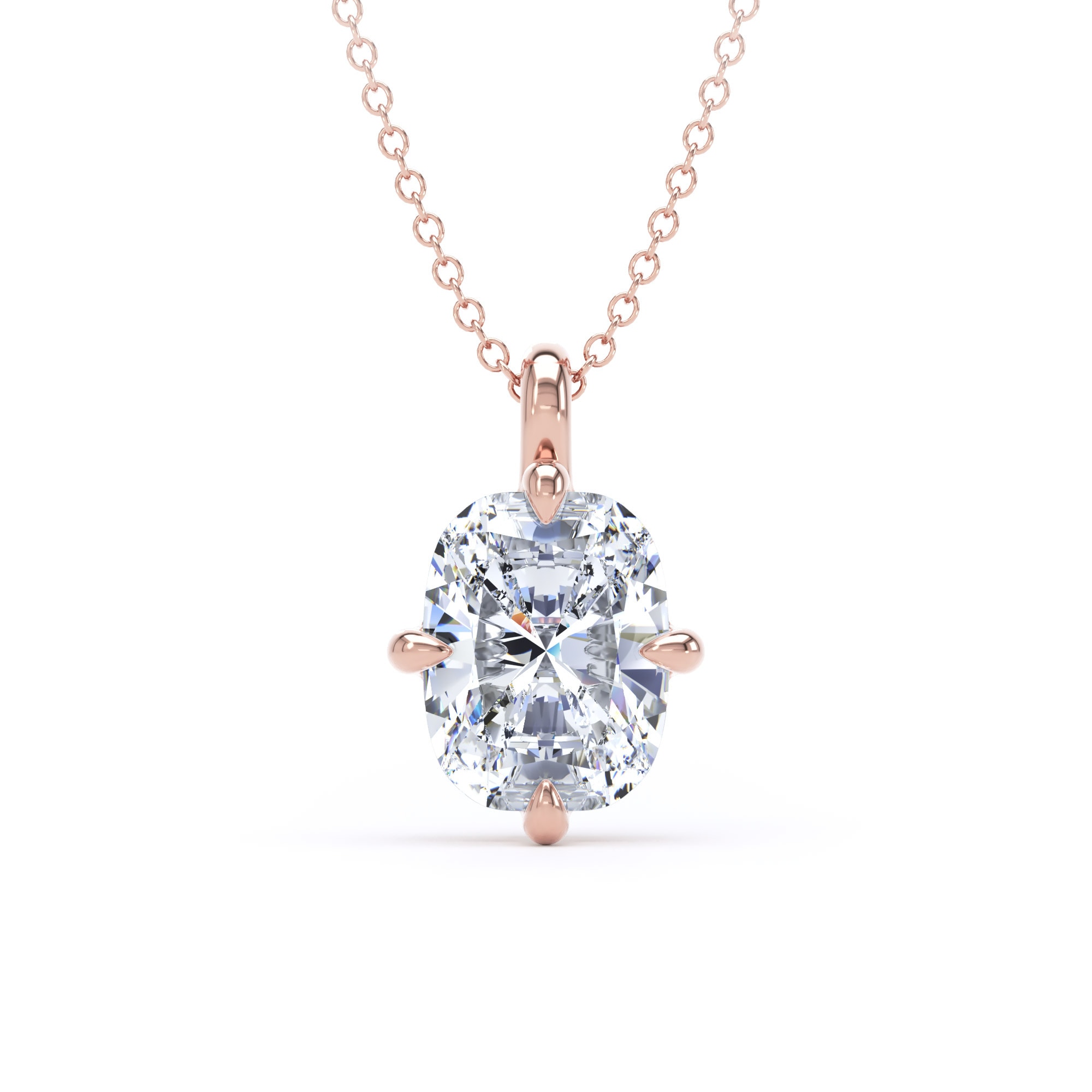 9ct Rose Gold Compass Set 2.50cttw Elongated Cushion Cut Lab Grown Diamond Pendant