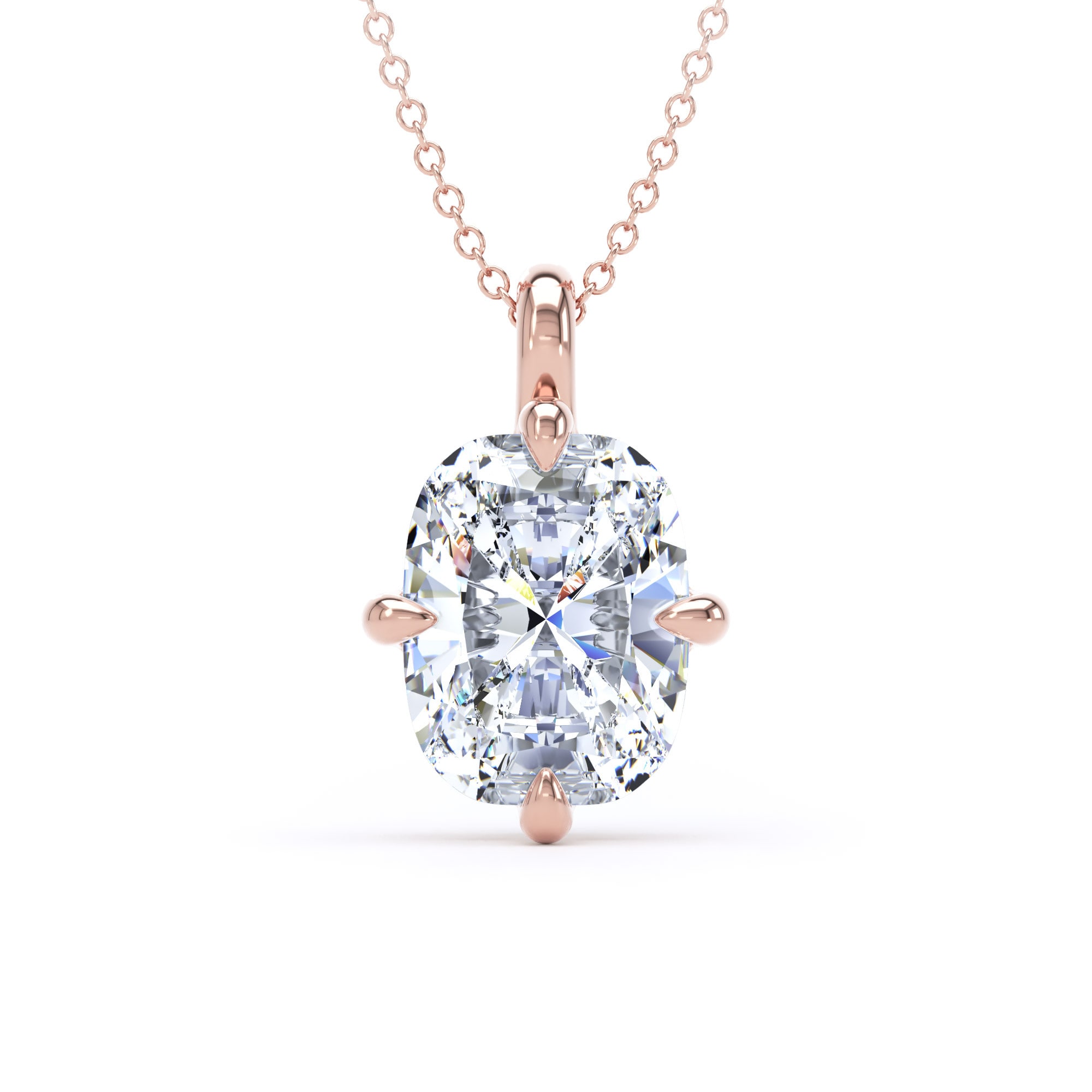 9ct Rose Gold Compass Set 4.00cttw Elongated Cushion Cut Lab Grown Diamond Pendant