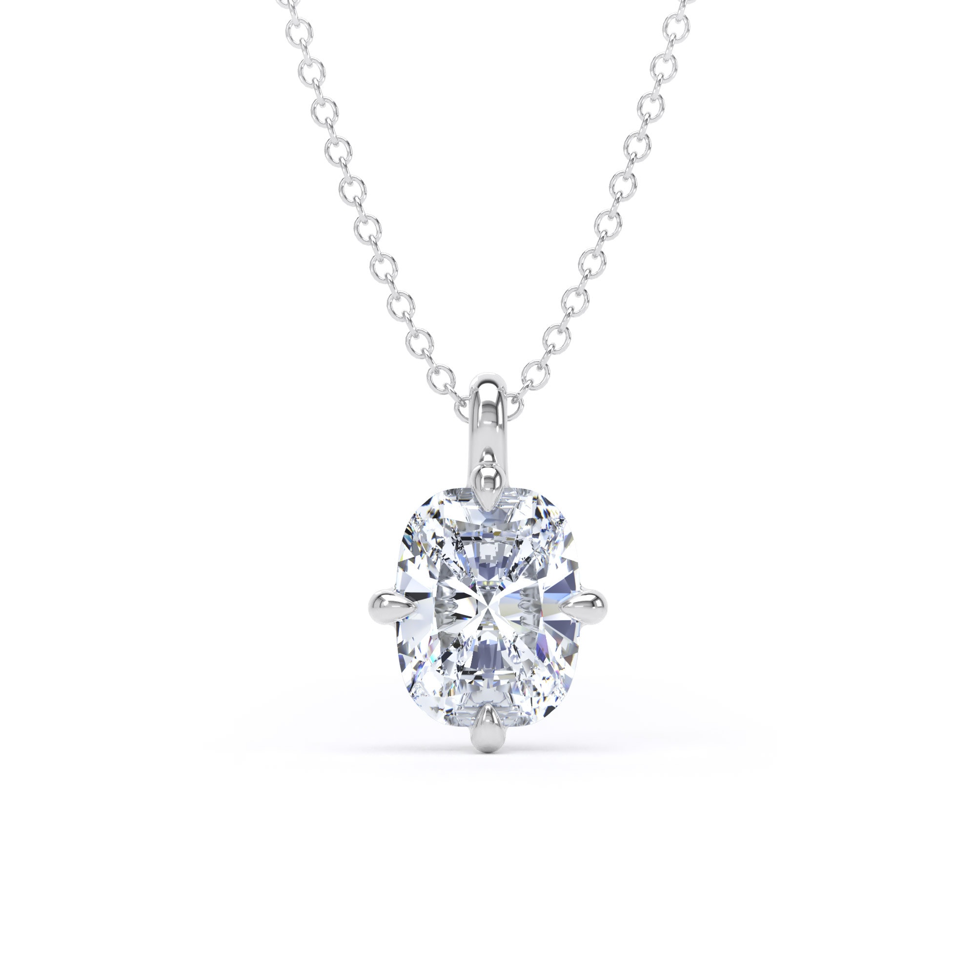 18ct White Gold Compass Set 1.50cttw Elongated Cushion Cut Lab Grown Diamond Pendant