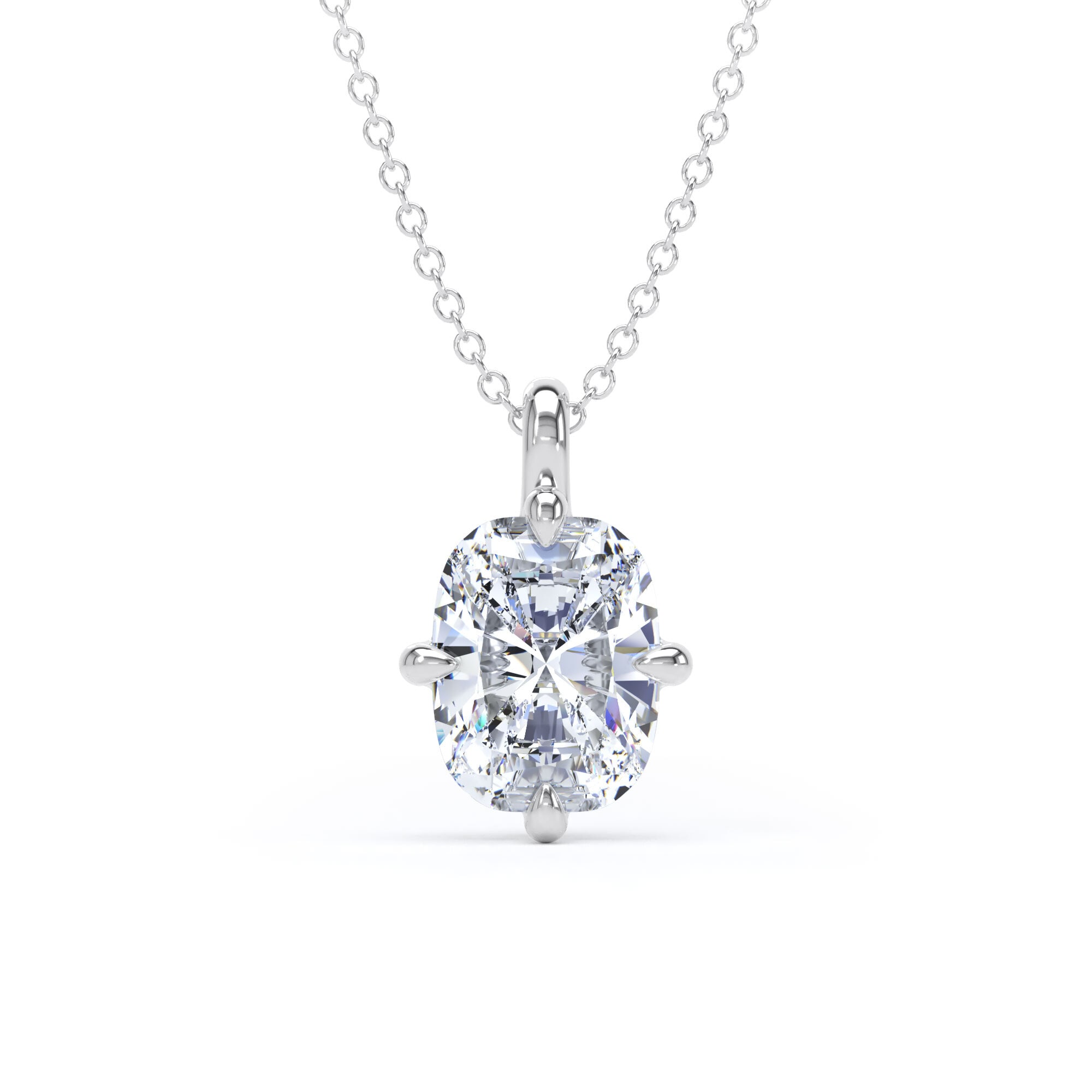 18ct White Gold Compass Set 2.00cttw Elongated Cushion Cut Lab Grown Diamond Pendant
