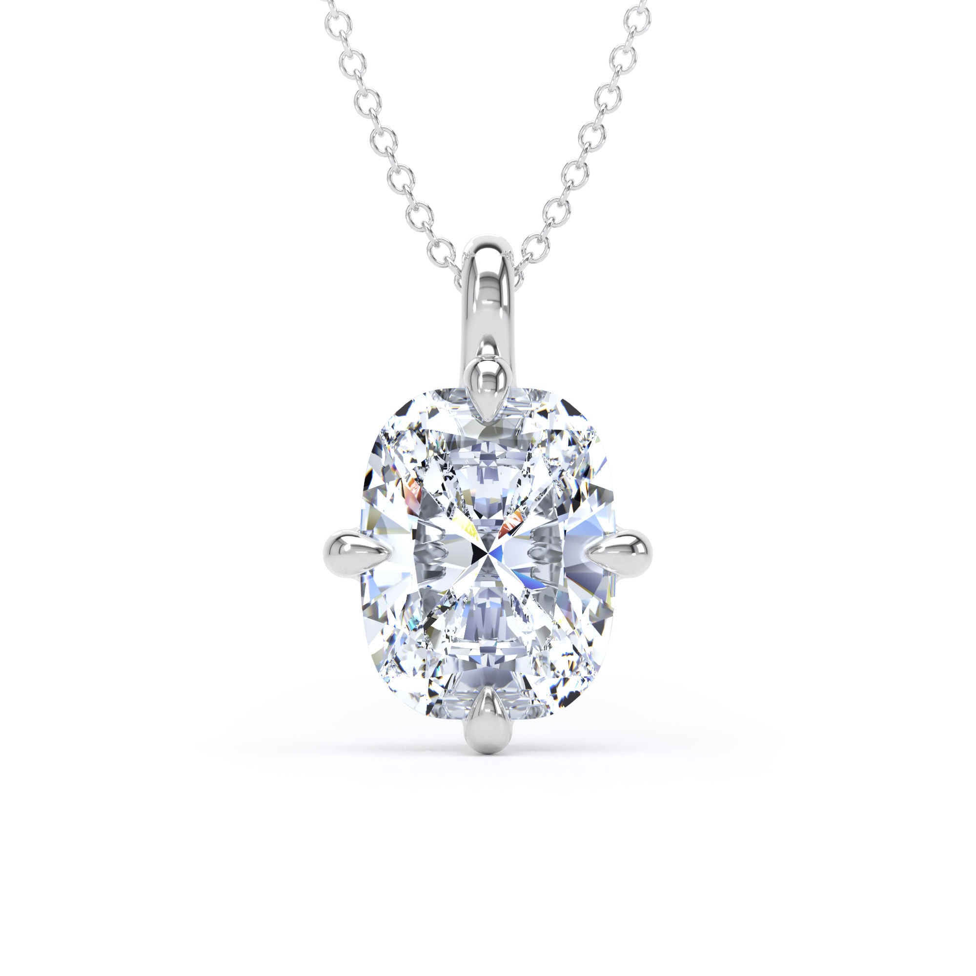 18ct White Gold Compass Set 4.00cttw Elongated Cushion Cut Lab Grown Diamond Pendant
