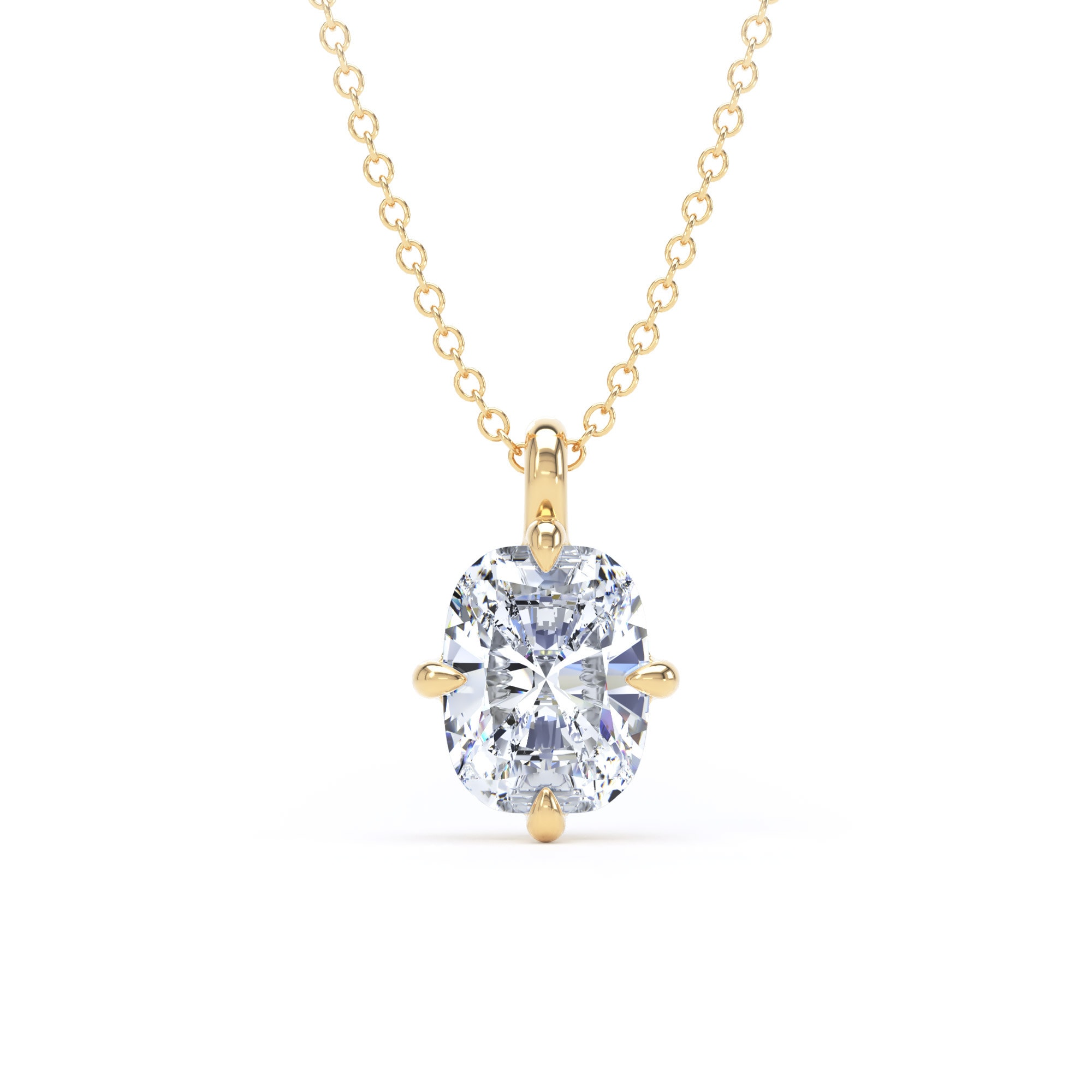 18ct Yellow Gold Compass Set 1.50cttw Elongated Cushion Cut Lab Grown Diamond Pendant