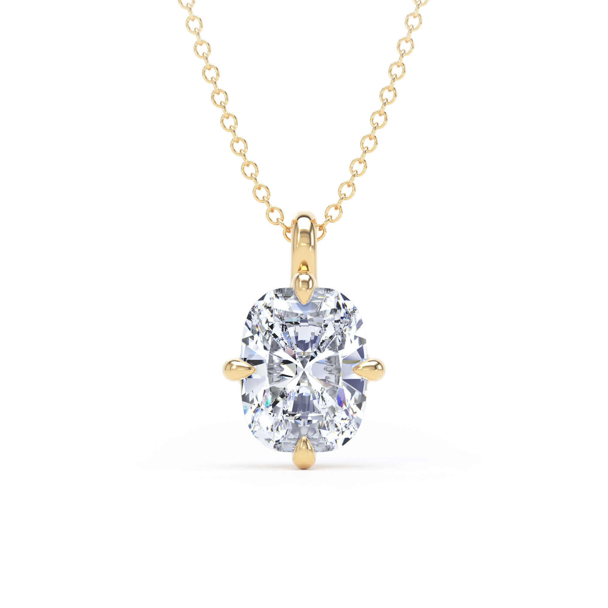 18ct Yellow Gold Compass Set 2.00cttw Elongated Cushion Cut Lab Grown Diamond Pendant