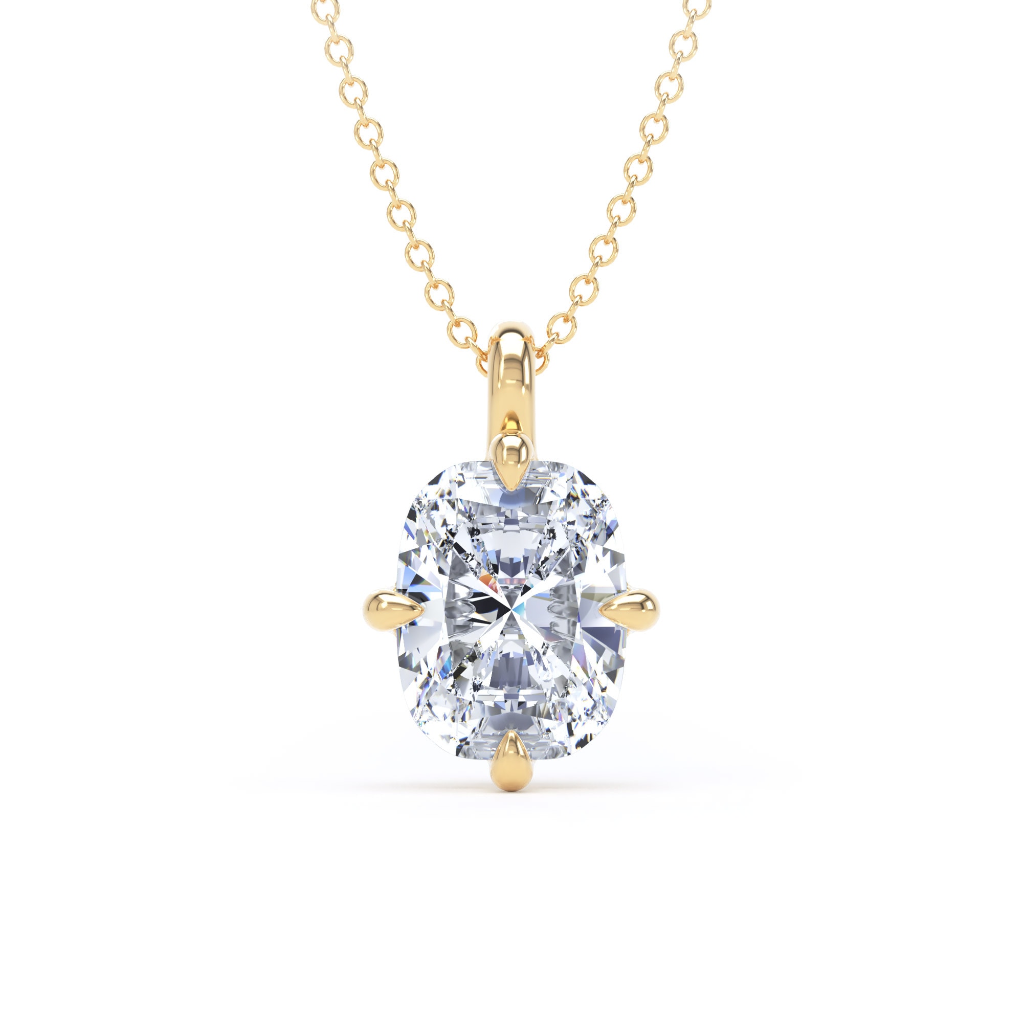 18ct Yellow Gold Compass Set 2.50cttw Elongated Cushion Cut Lab Grown Diamond Pendant