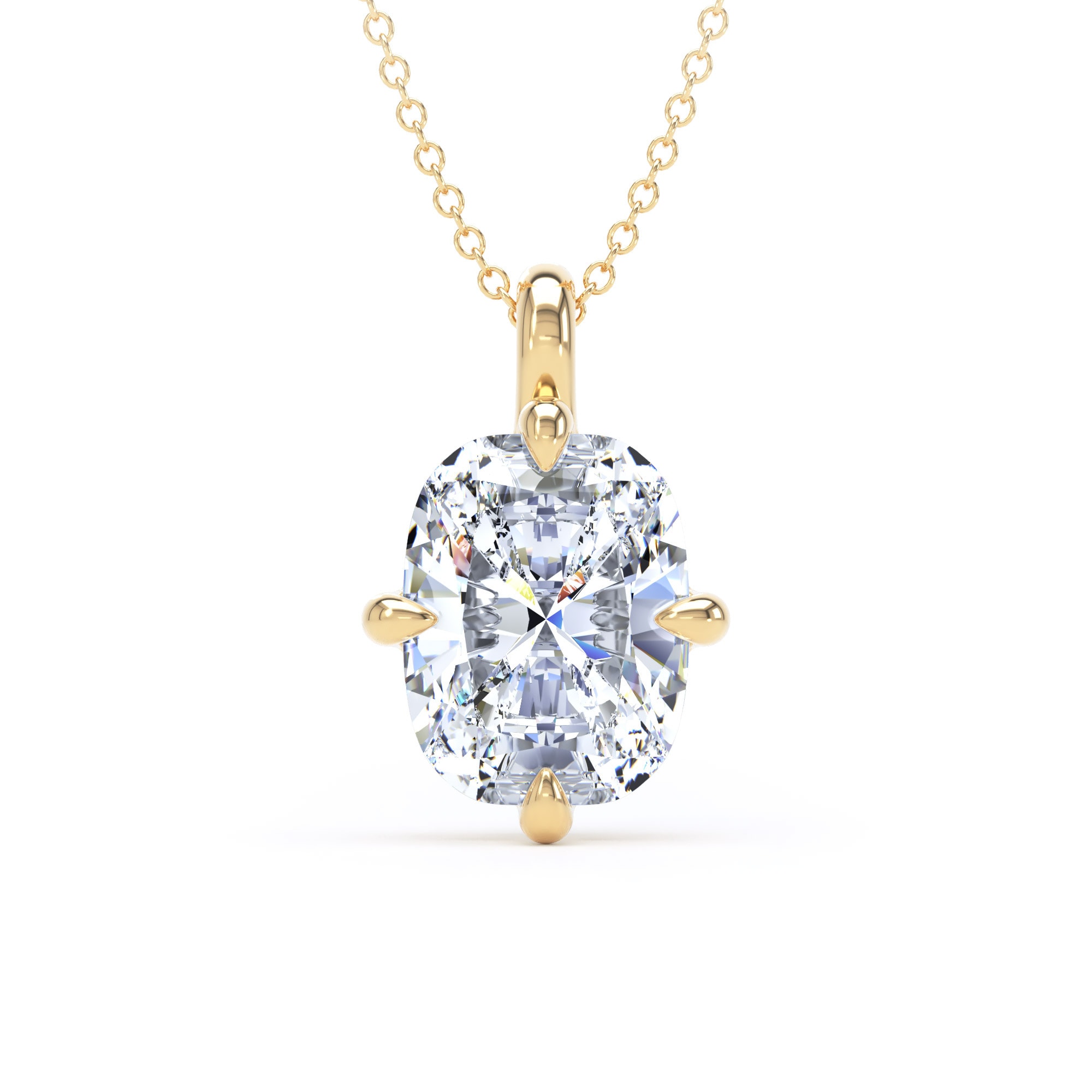 18ct Yellow Gold Compass Set 4.00cttw Elongated Cushion Cut Lab Grown Diamond Pendant