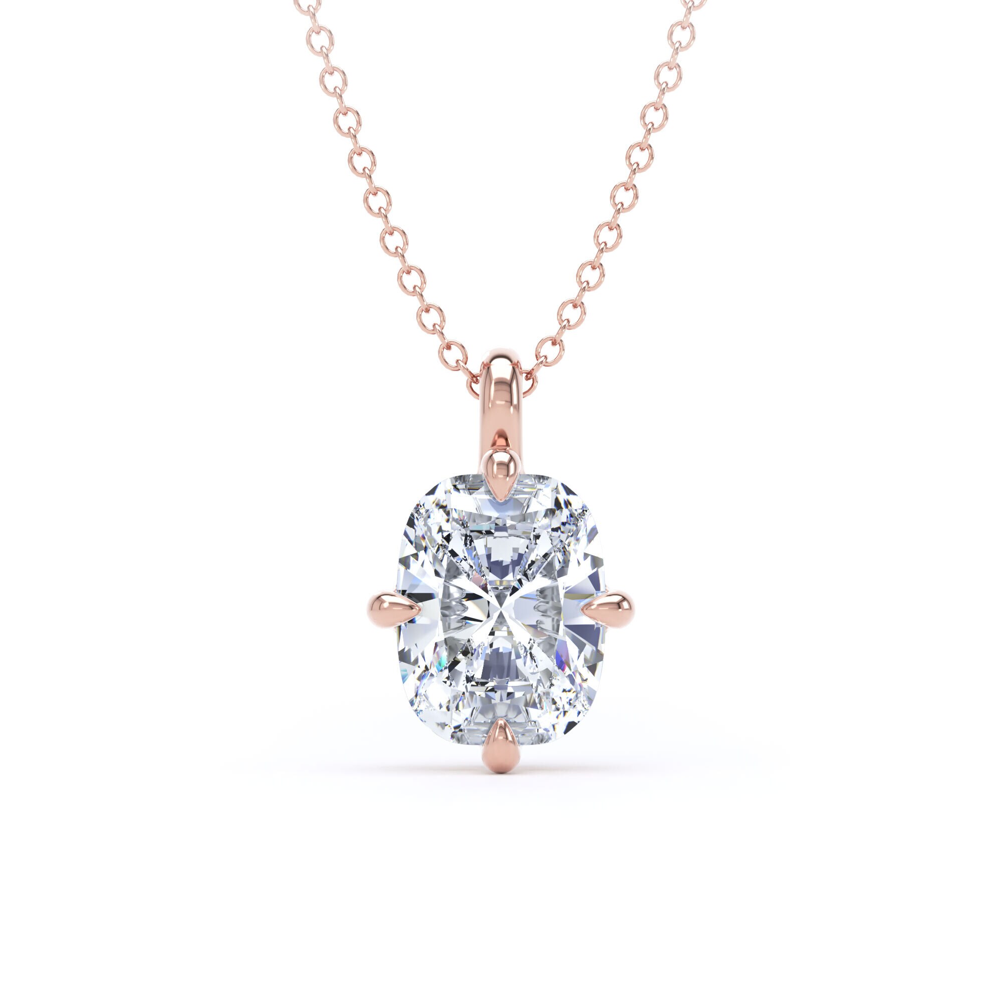 18ct Rose Gold Compass Set 2.00cttw Elongated Cushion Cut Lab Grown Diamond Pendant