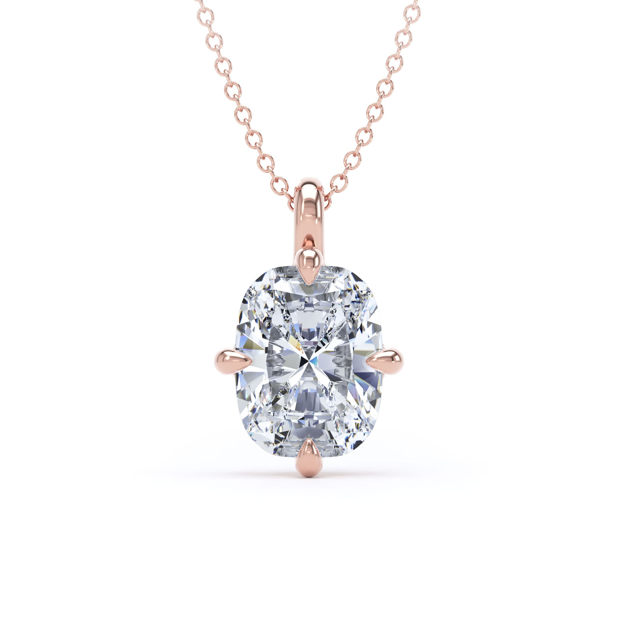 18ct Rose Gold Compass Set 3.00cttw Elongated Cushion Cut Lab Grown Diamond Pendant