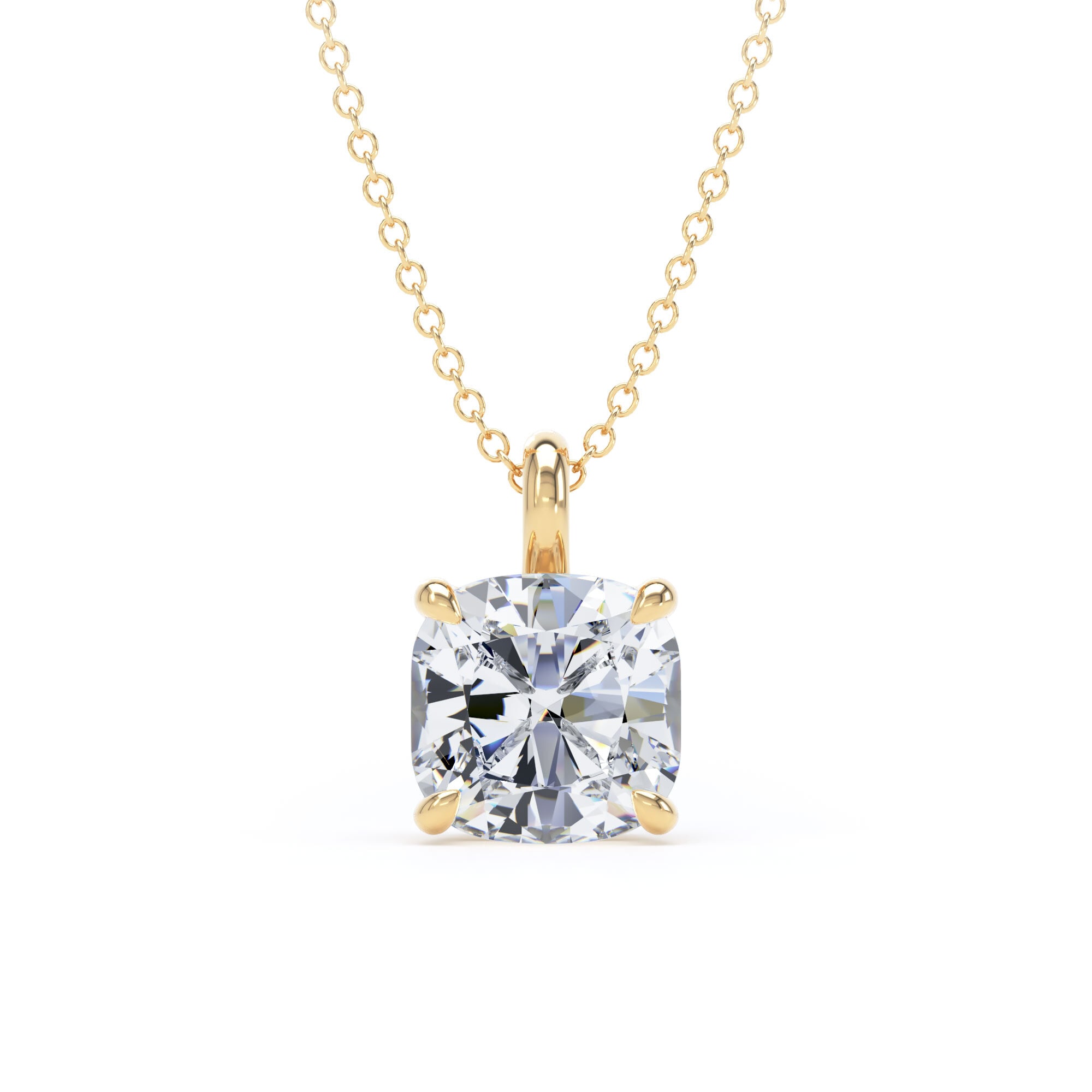 9ct Yellow Gold 2.50cttw Cushion Cut Lab Grown Diamond Pendant
